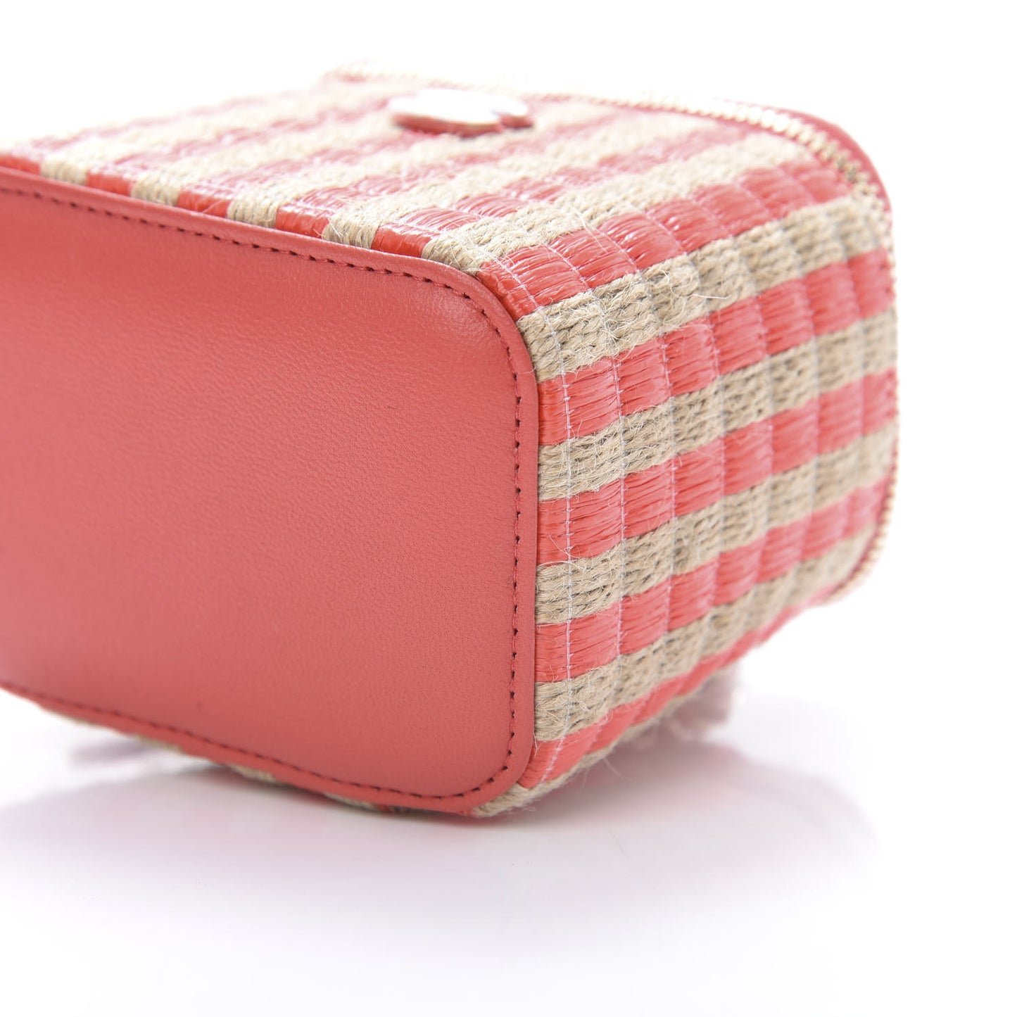 Raffia Jute Striped Mini Vanity Case With Chain Red Beige