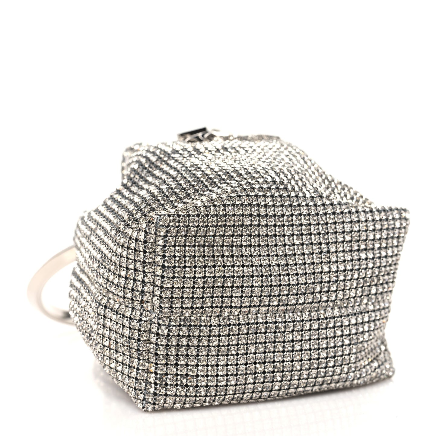 Satin Crystal Embellished Micro Bon Bon Bag Silver