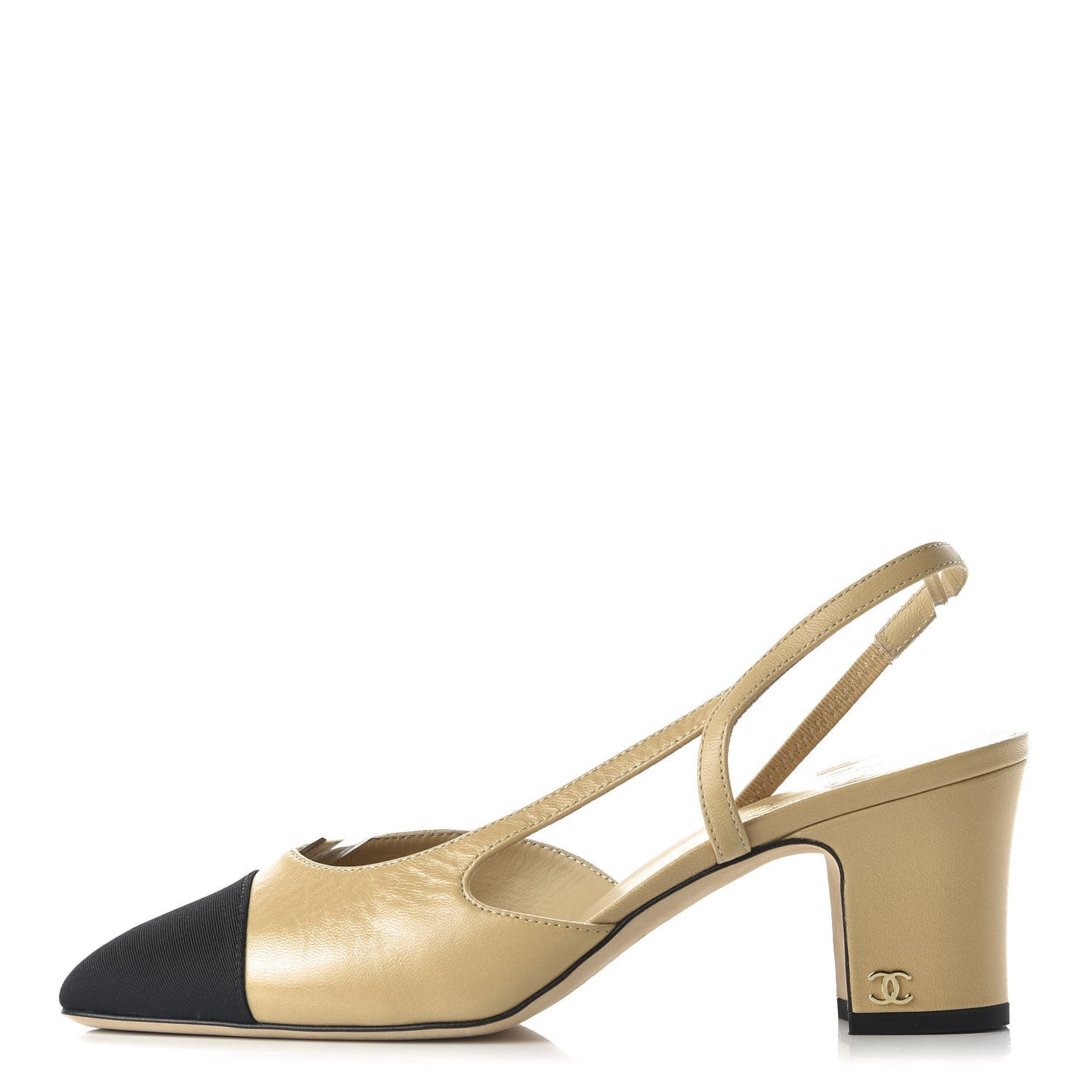 Goatskin Grosgrain Cap Toe CC Slingback Pumps 37.5 Beige Black