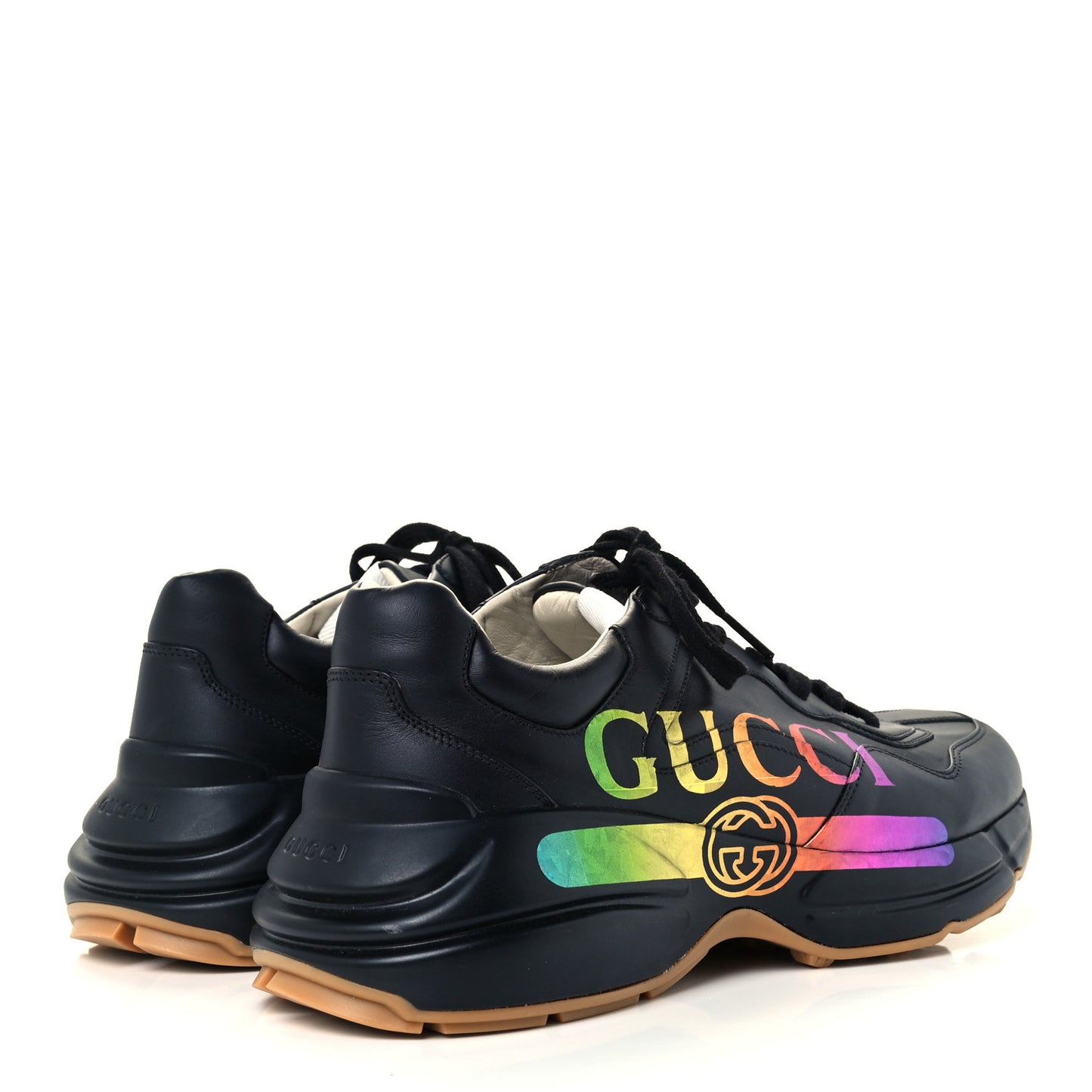 Calfskin Iridescent Logo Mens Rhyton Sneakers 7.5 Black