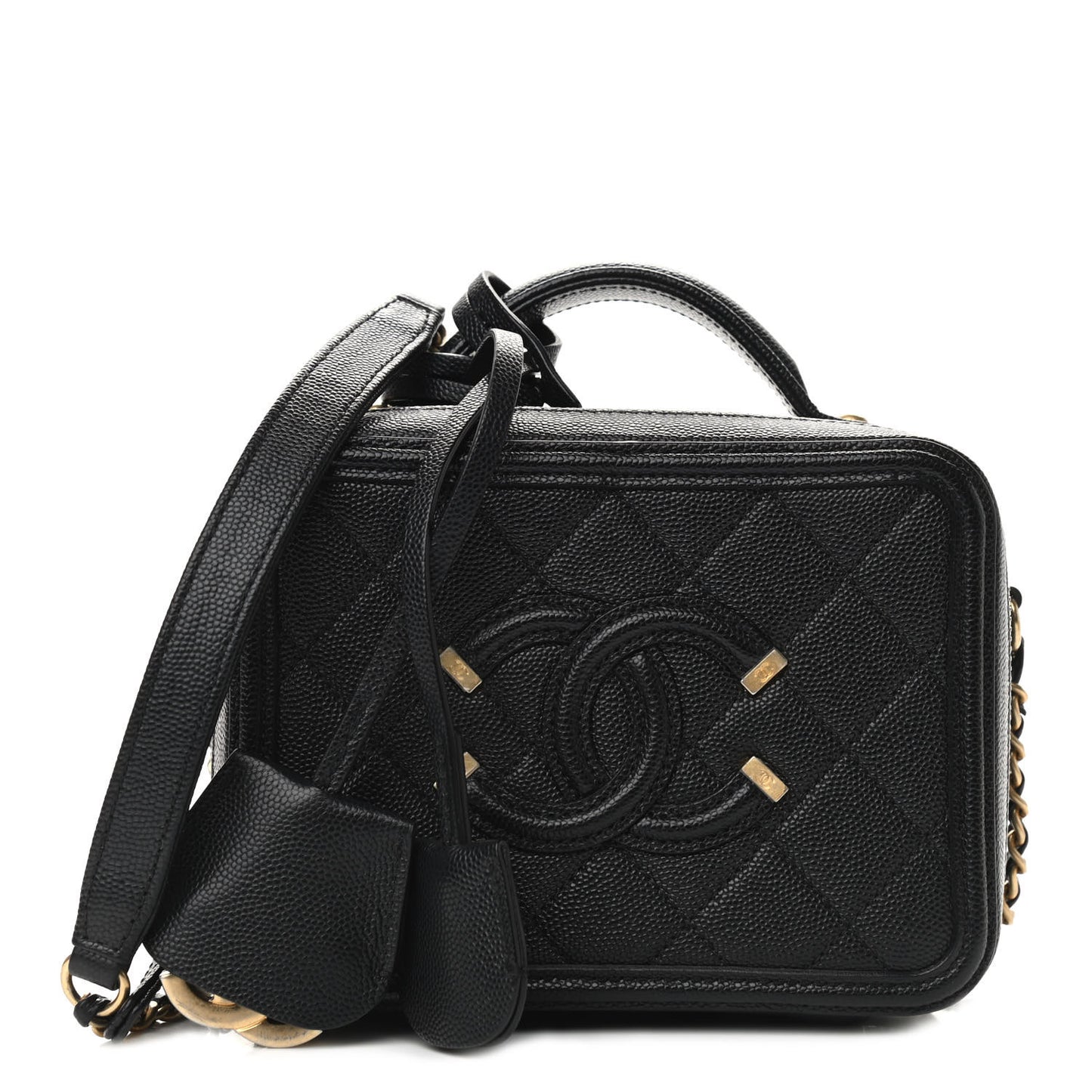 Caviar Quilted Small CC Filigree Vanity Case Black