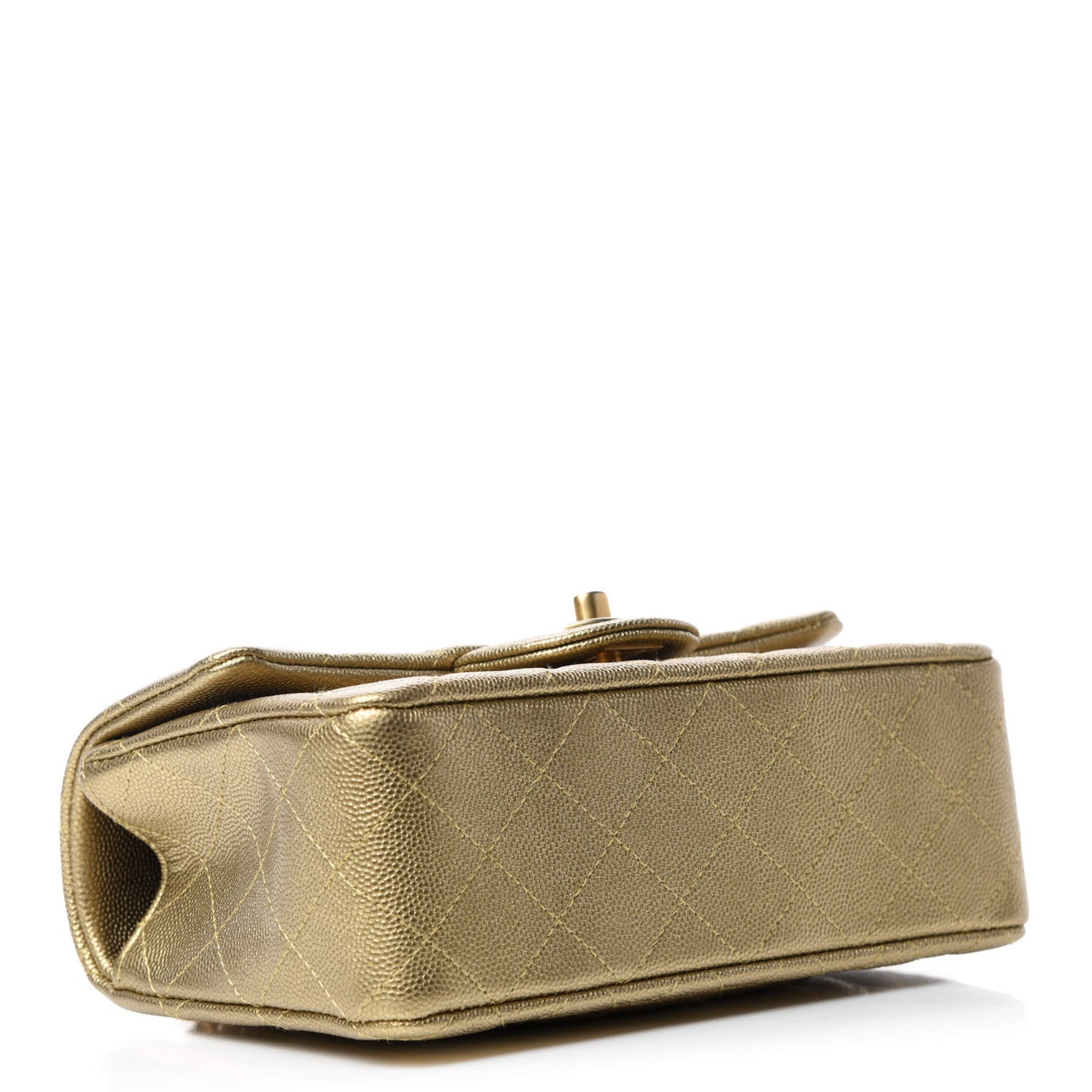 Metallic Caviar Quilted Mini Top Handle Rectangular Flap Gold