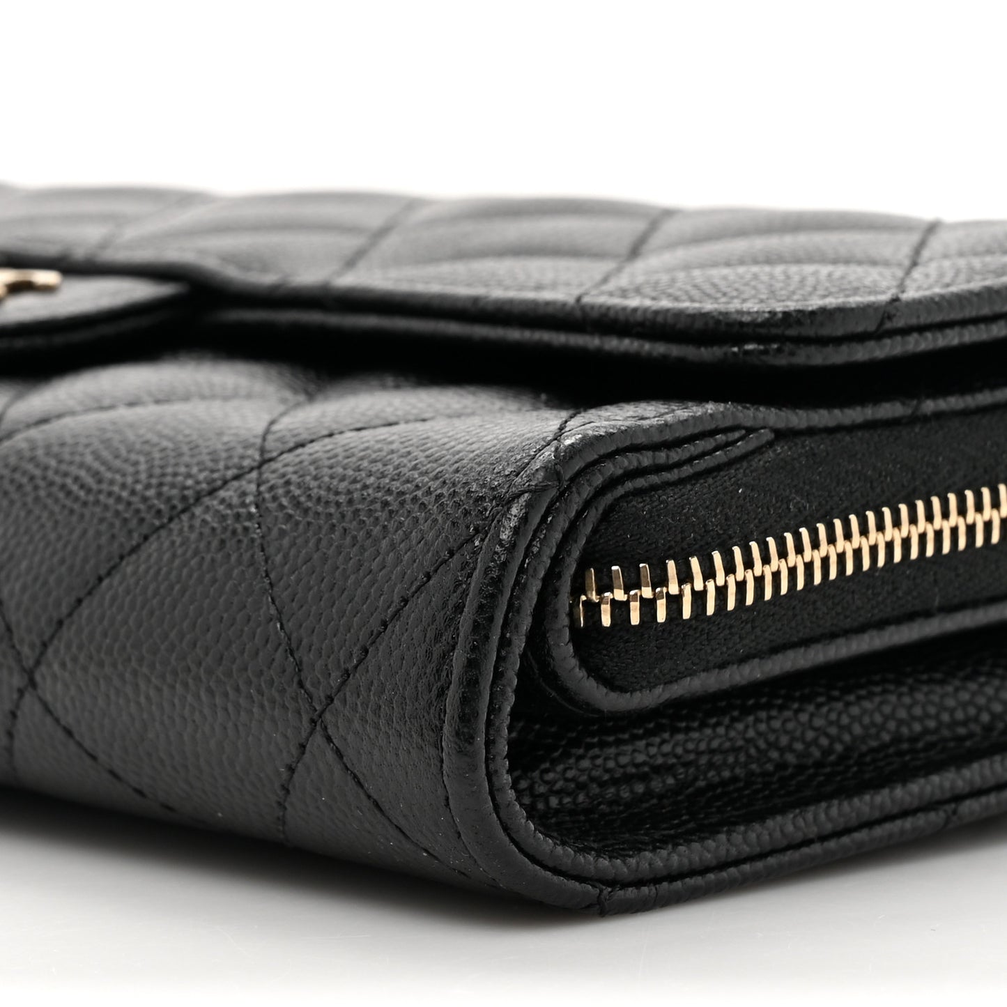 Caviar Quilted Phone Holder Wallet on Removable Chain Black