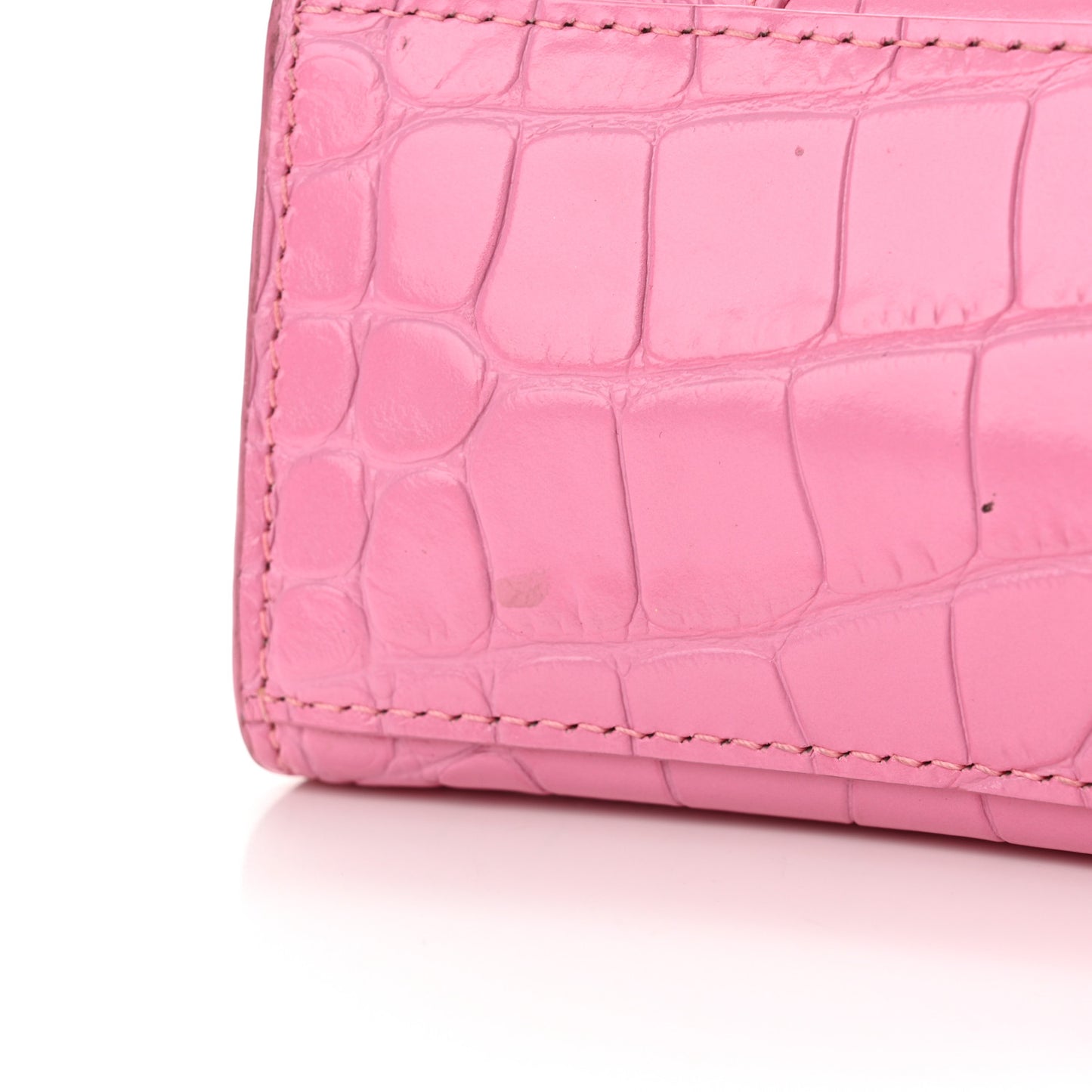 Shiny Calfskin Crocodile Embossed Hourglass Top Handle Bag XS Baby Pink