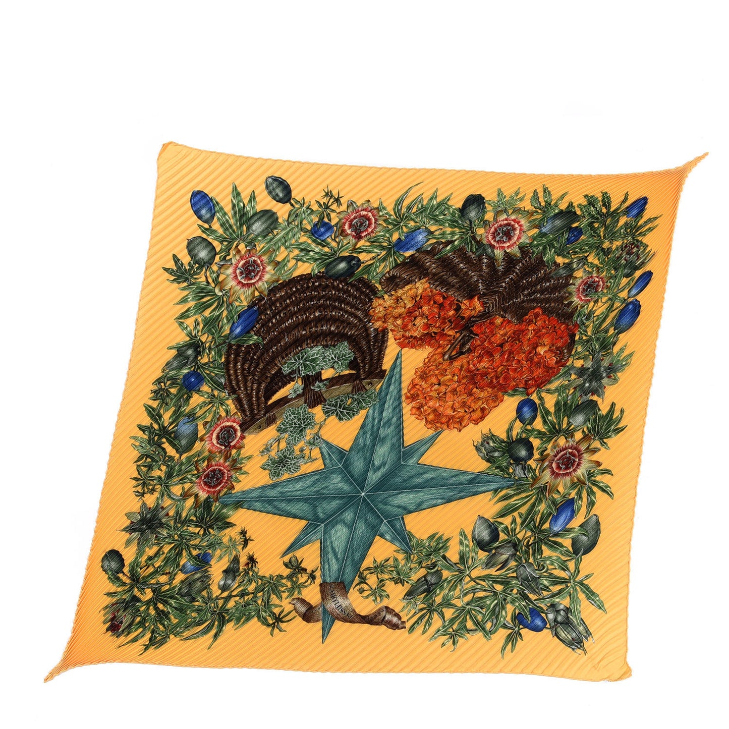 Silk Passiflores Plisse Scarf 90