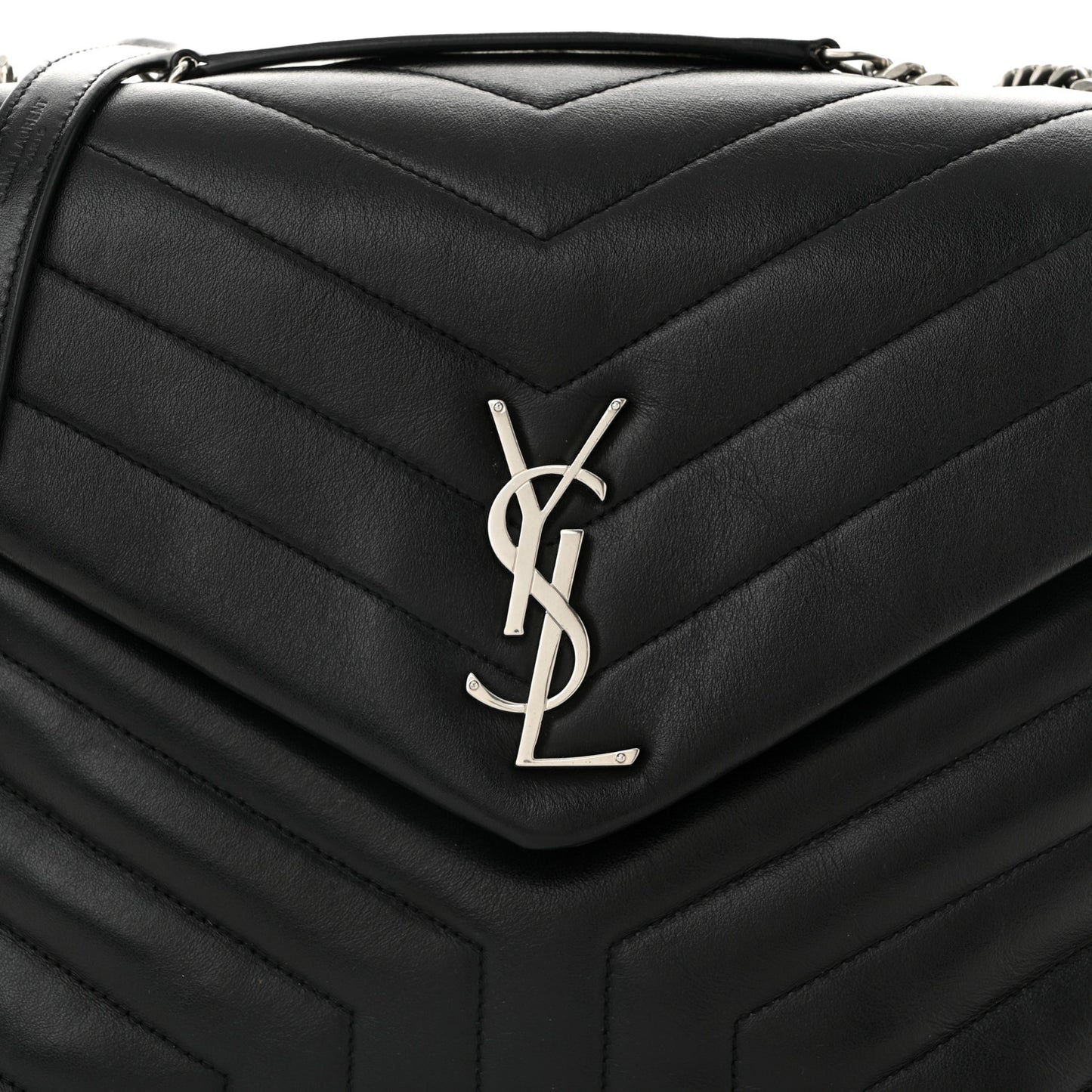 Calfskin Y Quilted Monogram Medium Loulou Chain Satchel Black