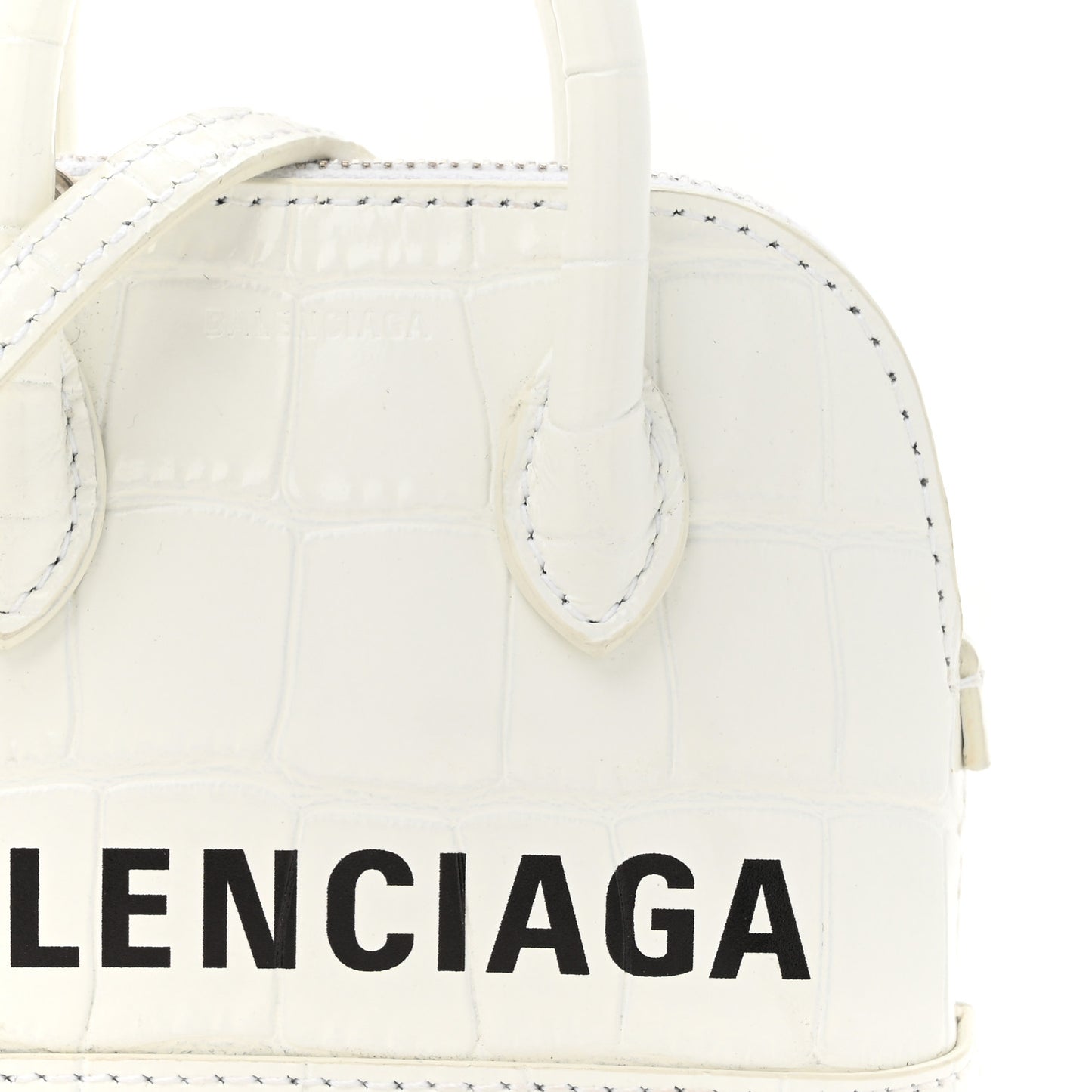 Calfskin Logo Crocodile Embossed Mini Ville Top Handle Bag White Black