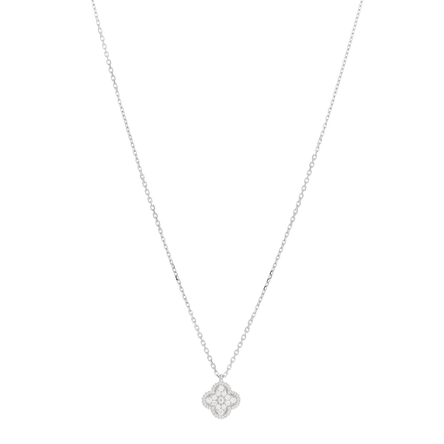 Van Cleef & Arpels 18K White Gold Diamond Sweet Alhambra Pendant Necklace 1 of 6