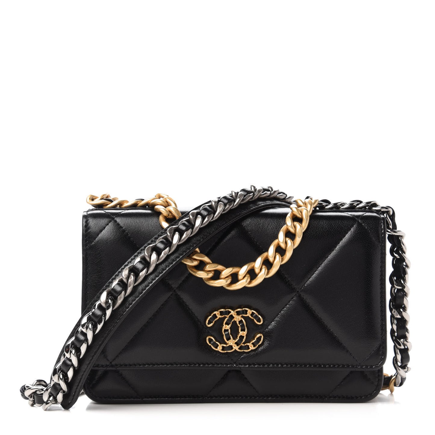Lambskin Quilted Chanel 19 Wallet On Chain WOC Black
