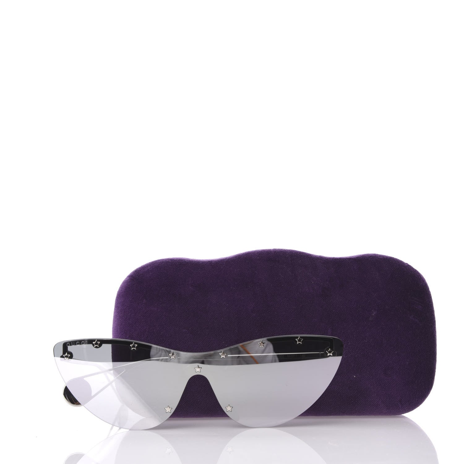 Gucci Metal Rimless Star Studded 90mm Cat Eye GG0666S Sunglasses Mirror Silver 8 of 8