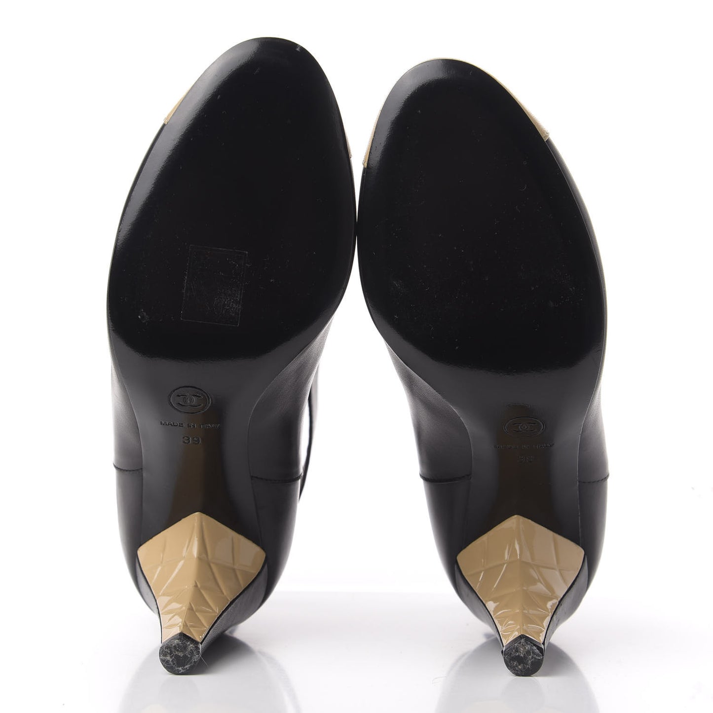 Lambskin Cap Toe Short Boots 39 Black Beige