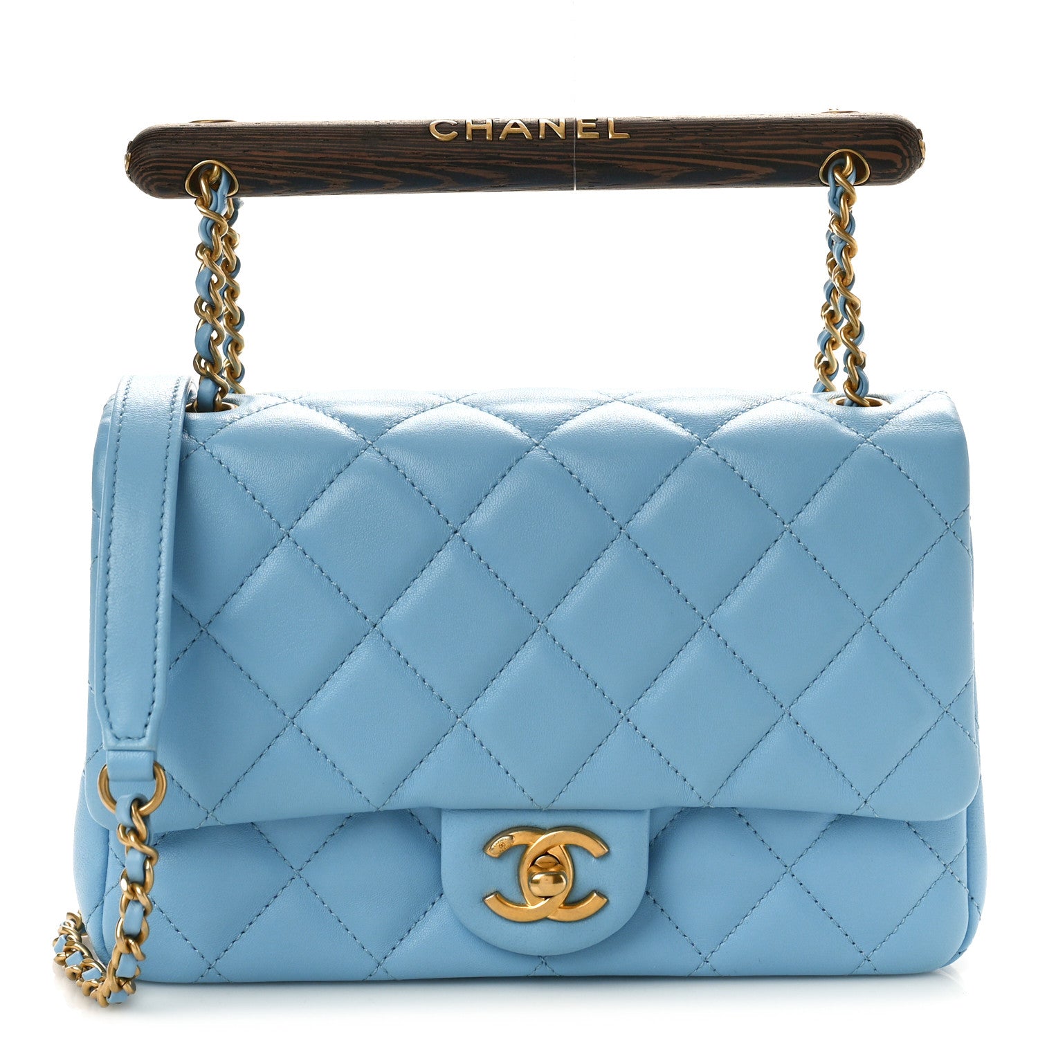 Chanel Lambskin Quilted Small Wenge Wood Flap Light Blue 1461797