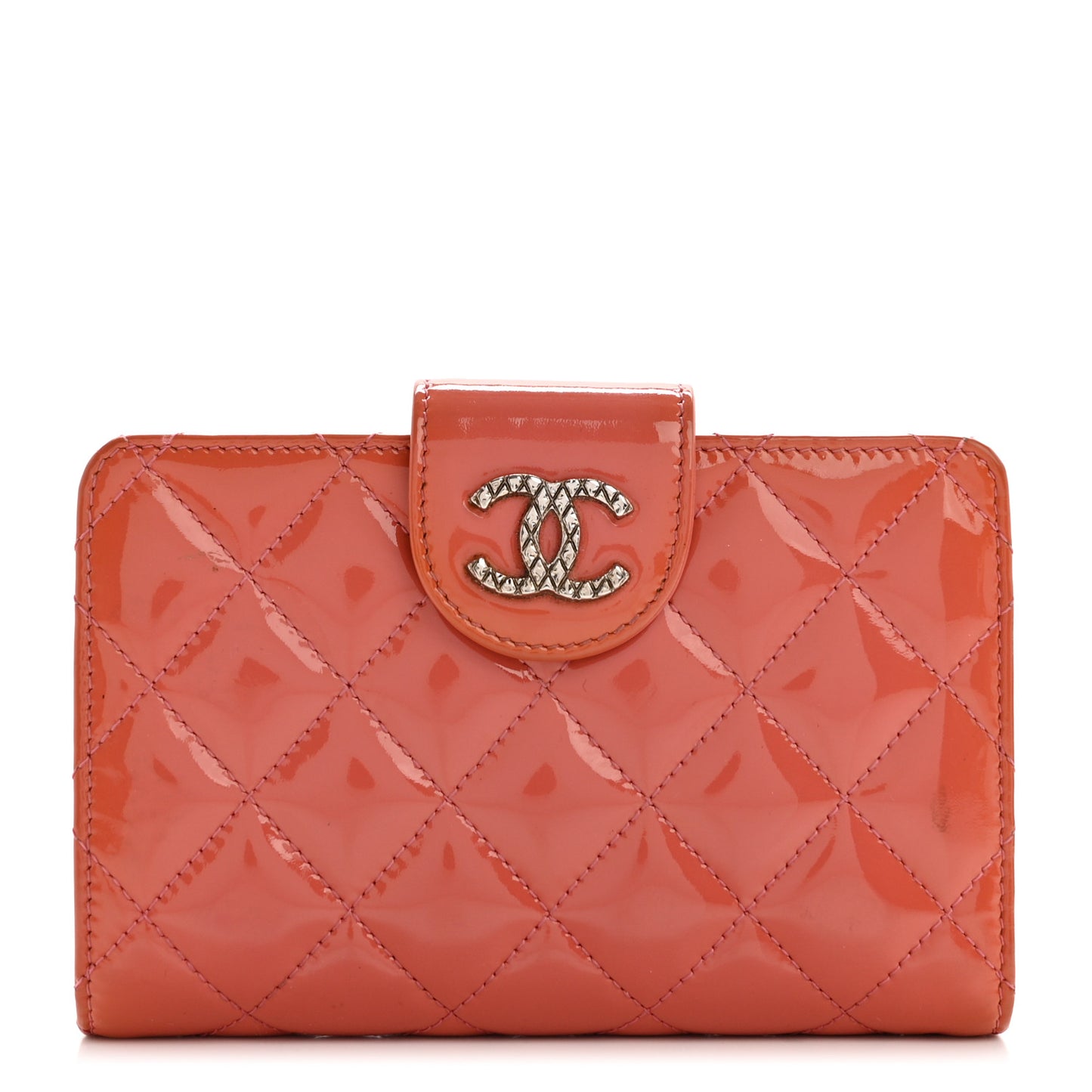 Patent Quilted Brilliant Zipped Pocket Wallet Pink