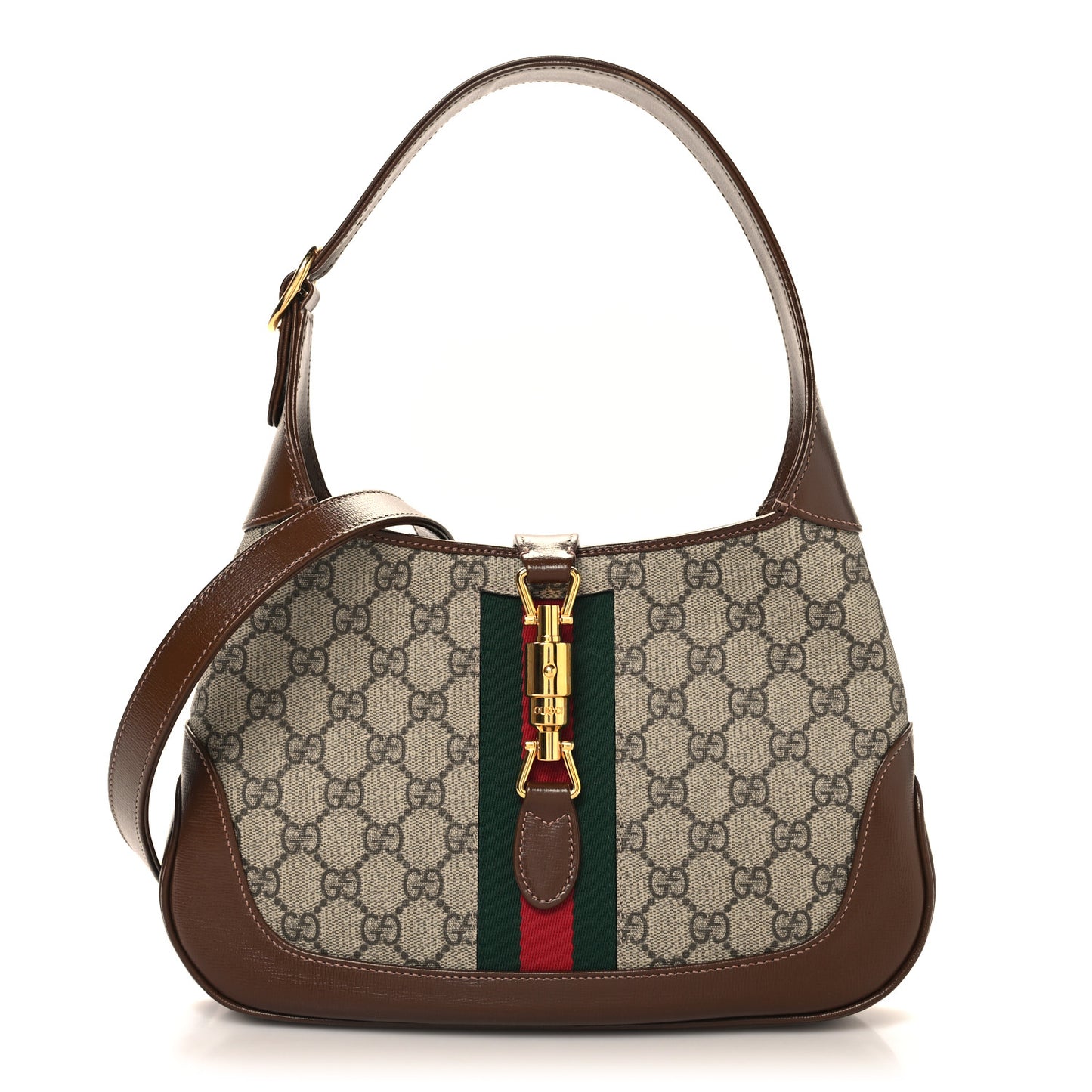 GG Supreme Monogram Azalea Calfskin Web Small Jackie 1961 Hobo Beige Ebony Brown Sugar