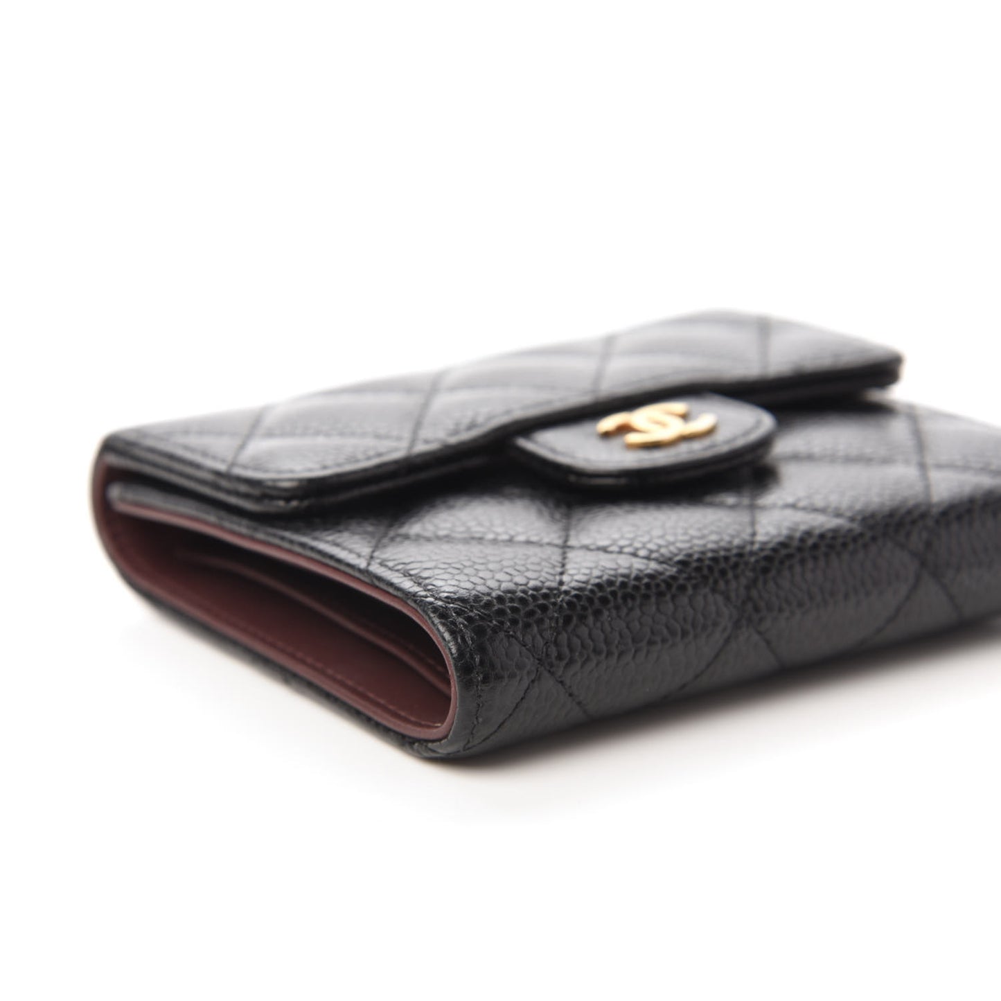 Caviar Quilted Compact Flap Wallet Black