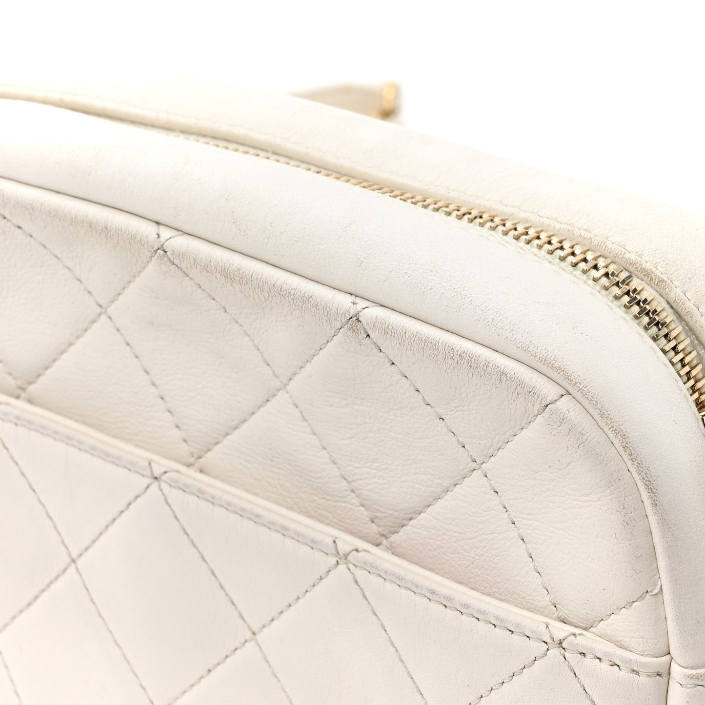 Calfskin Quilted Enchained Camera Case Bag White