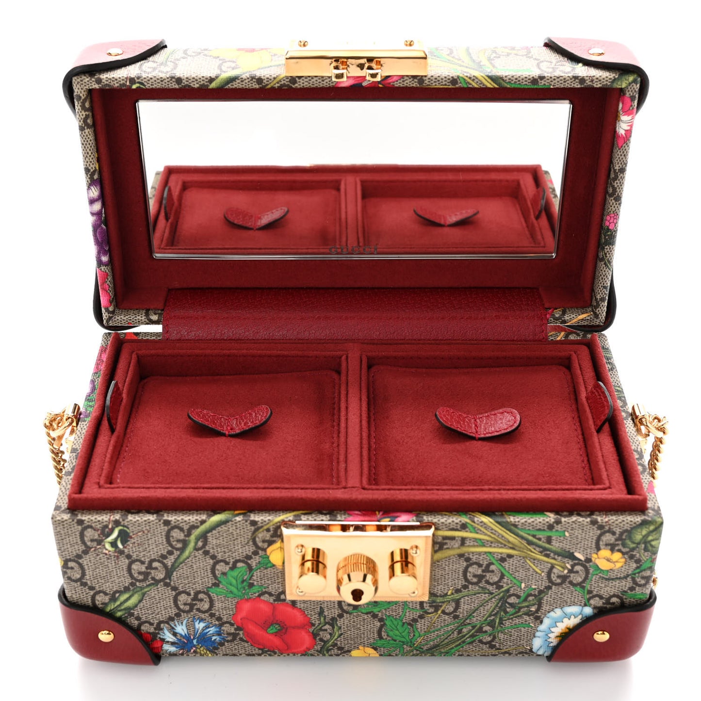 GG Supreme Monogram Flora Padlock Jewelry Case Red