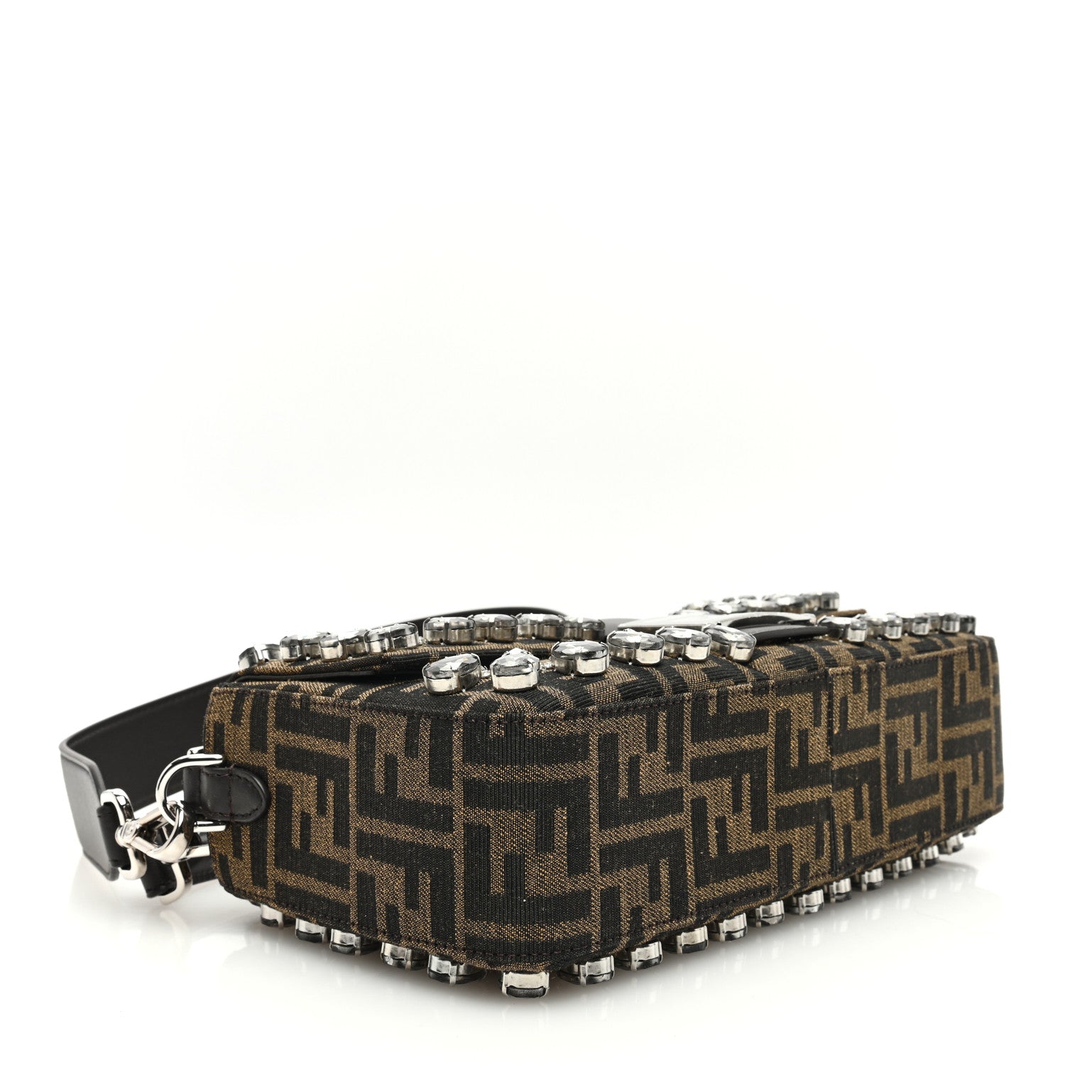 Fendi Fabric Jacquard FF 1974 Crystal Embellished Baguette Tobacco Moro Multicolor 4 of 9