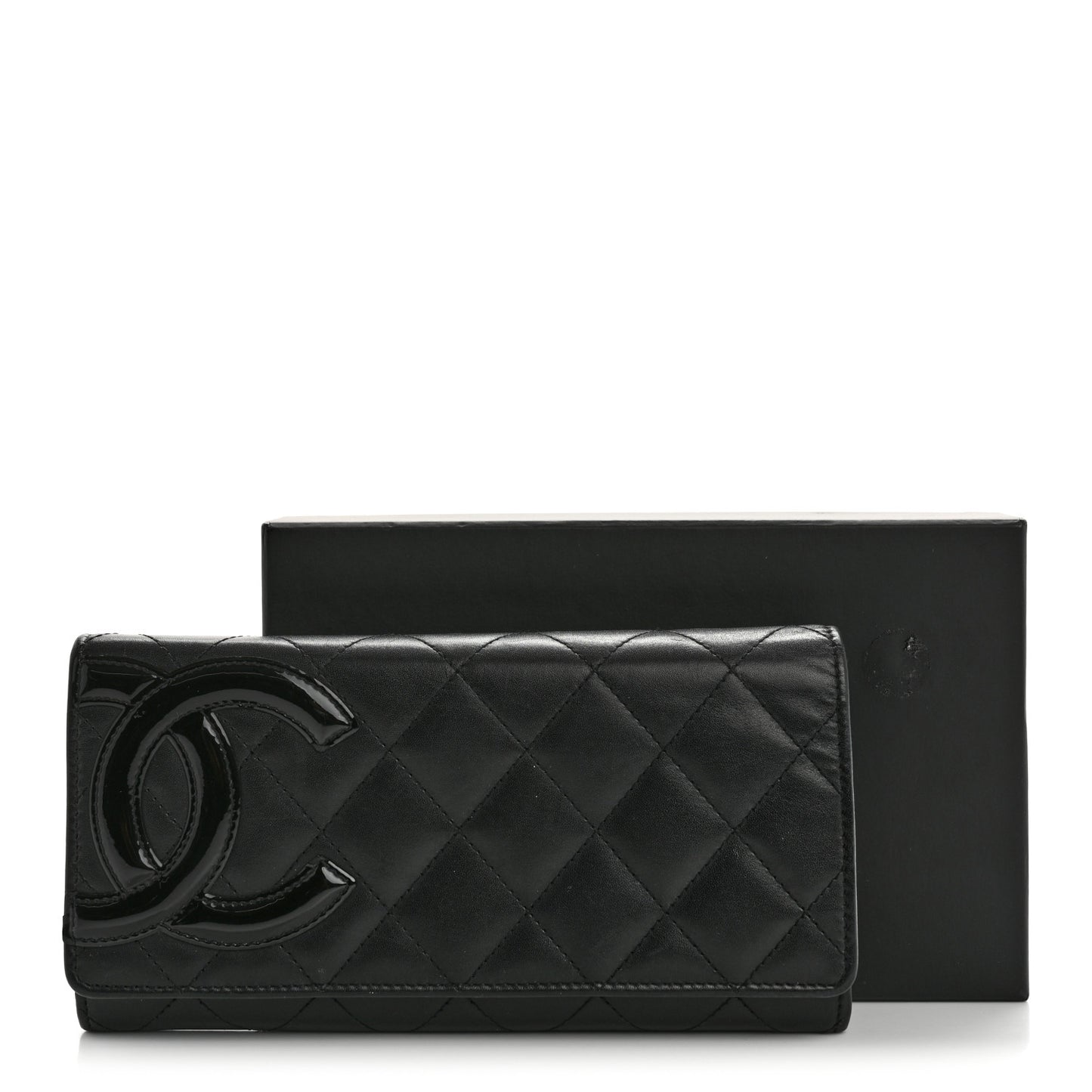 Calfskin Quilted Cambon Long Double Wallet Black