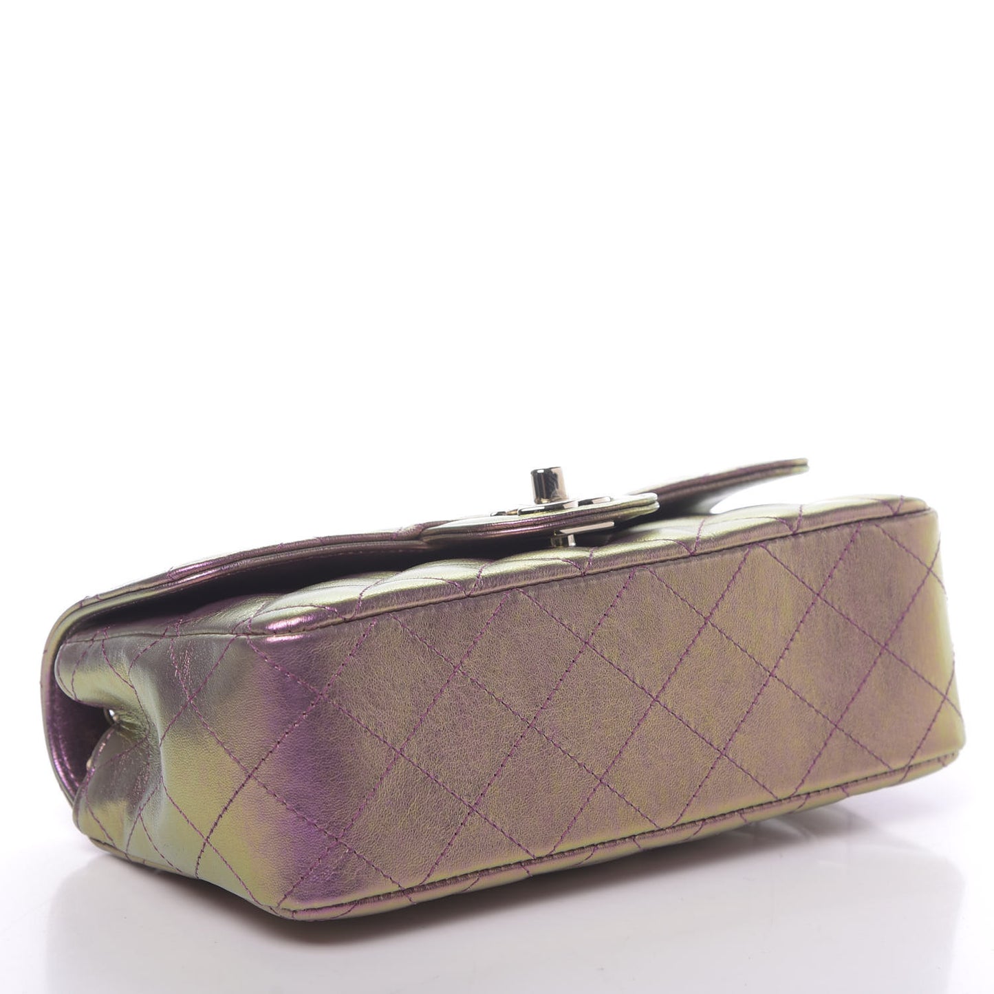 Iridescent Lambskin Quilted Mini Rectangular Flap Purple