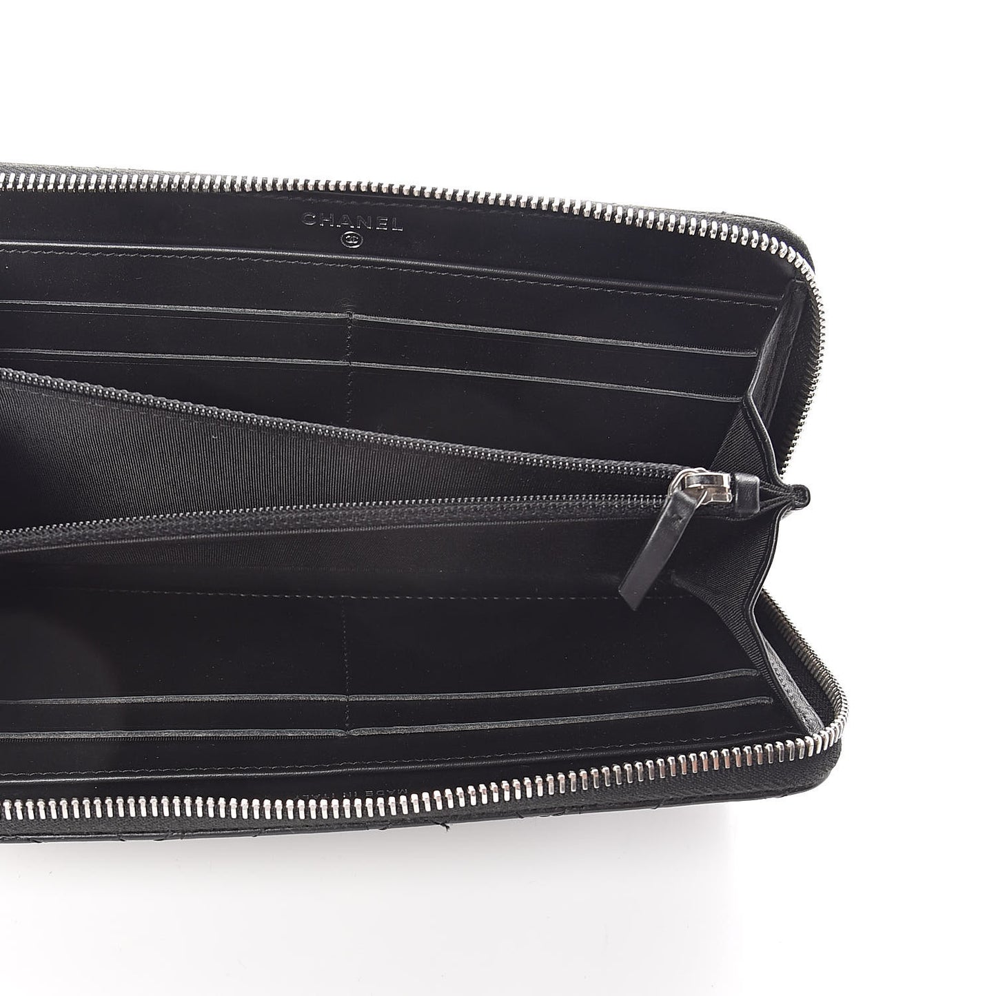 Lambskin Camellia Studded Large Gusset Zip Around Wallet Black