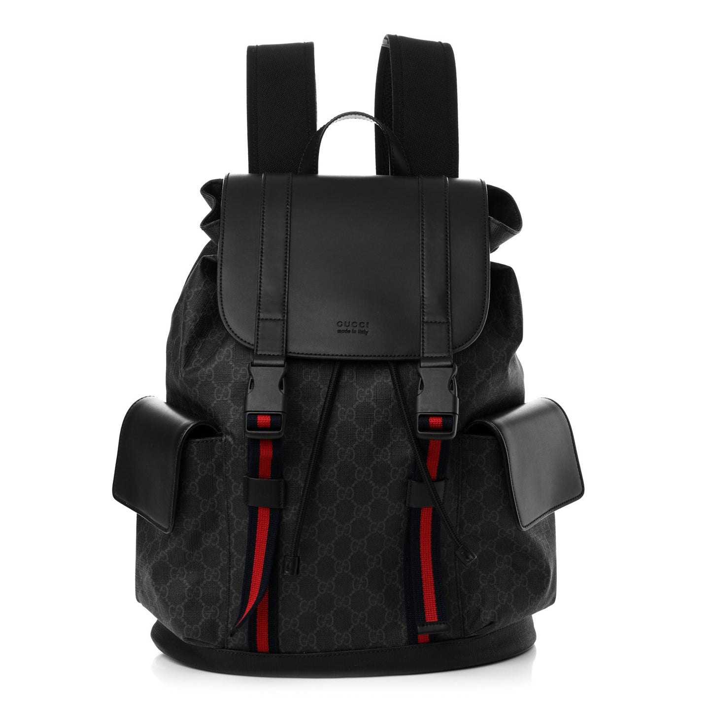 Soft GG Supreme Monogram Calfskin Web Double Buckle Backpack Black