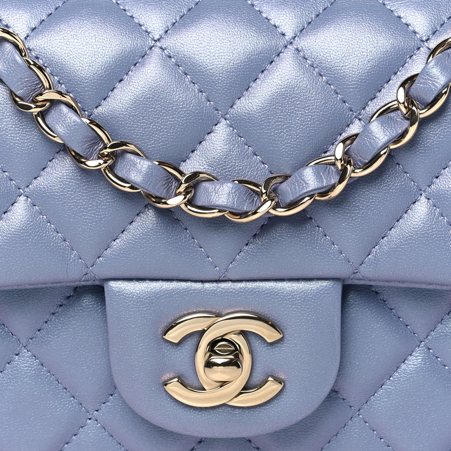 Chanel Iridescent Lambskin Quilted Mini Rectangular Flap Light Purple 8 of 10