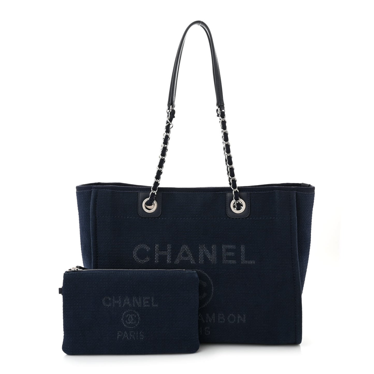 Mixed Fibers Calfskin Small Deauville Tote Dark Blue