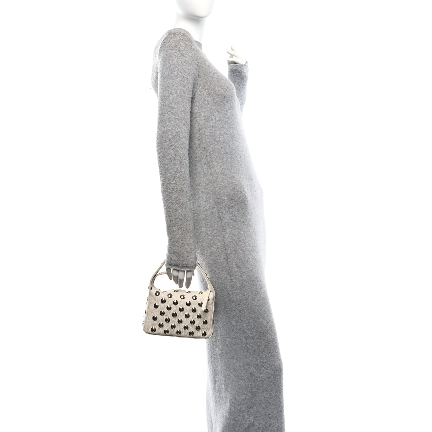 Pebbled Sport Calfskin Studded Small Elena White