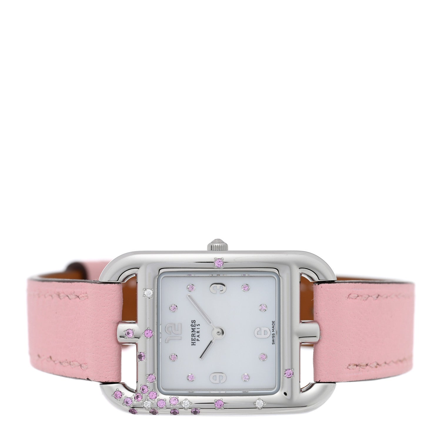 Hermes Stainless Steel Swift Diamond Pink Sapphire Mother of Pearl 23mm Cape Cod Quartz Watch Rose Sakura 2 of 5