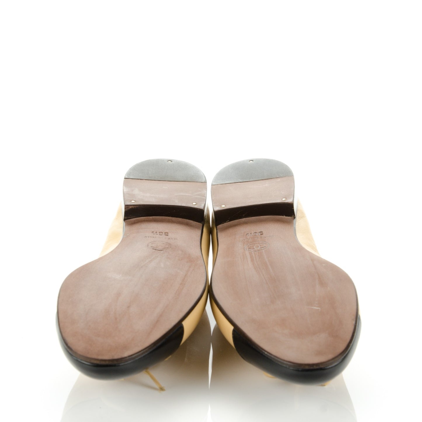 Lambskin Cap Toe Ballerina Flats 36.5 Beige Black