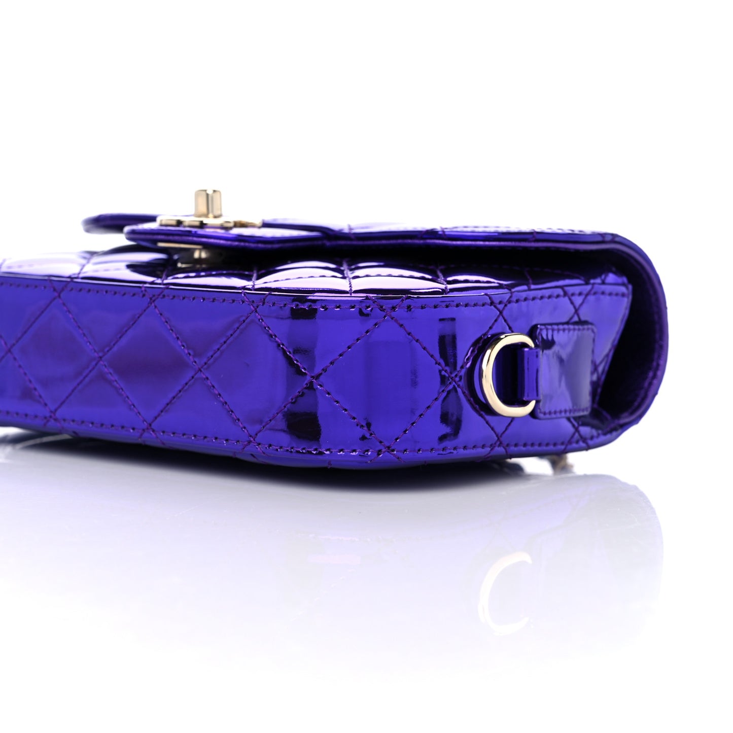 Mirror Calfskin Quilted Mini Rectangular Flap Purple