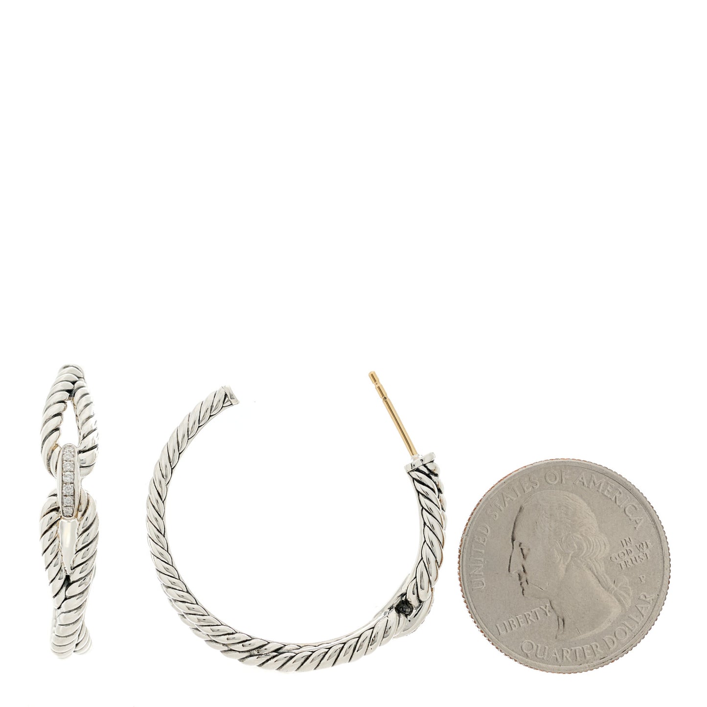 Sterling Silver Diamond Cable Loop Hoop Earrings