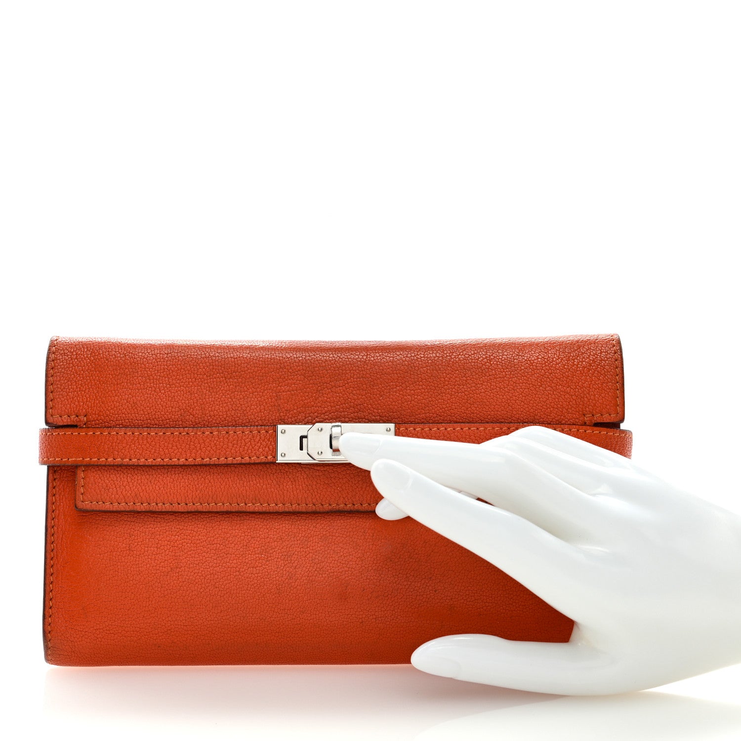 Hermes Chevre Mysore Kelly Longue Wallet Orange 2 of 18