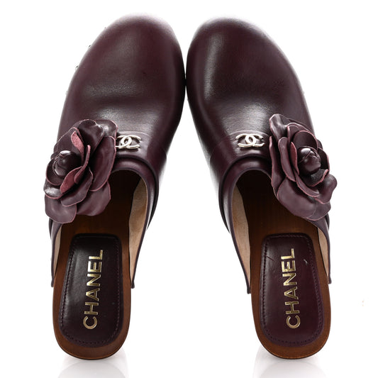 Calfskin Camellia Clogs 40 Dark Purple