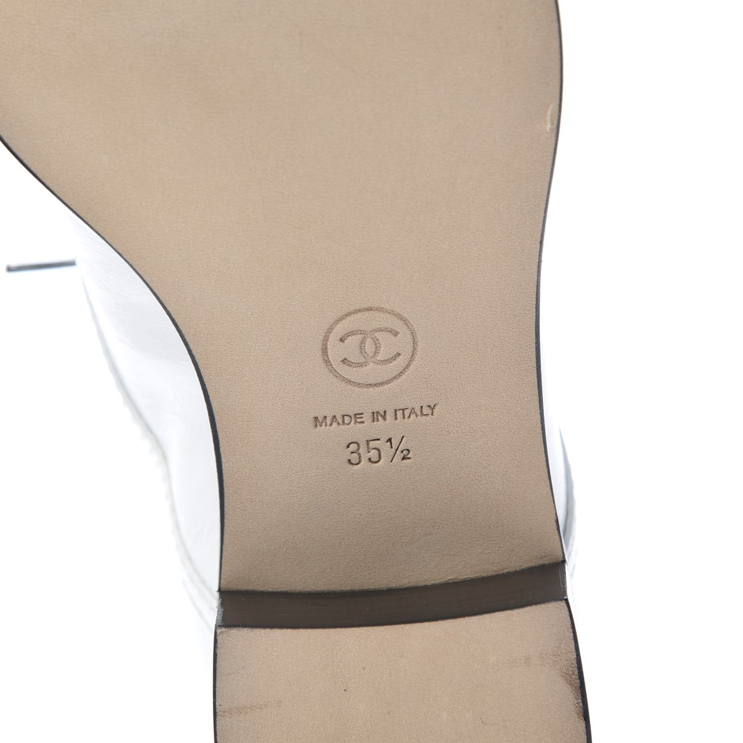 Patent Calfskin CC Lace Up Boots 35.5 White Black