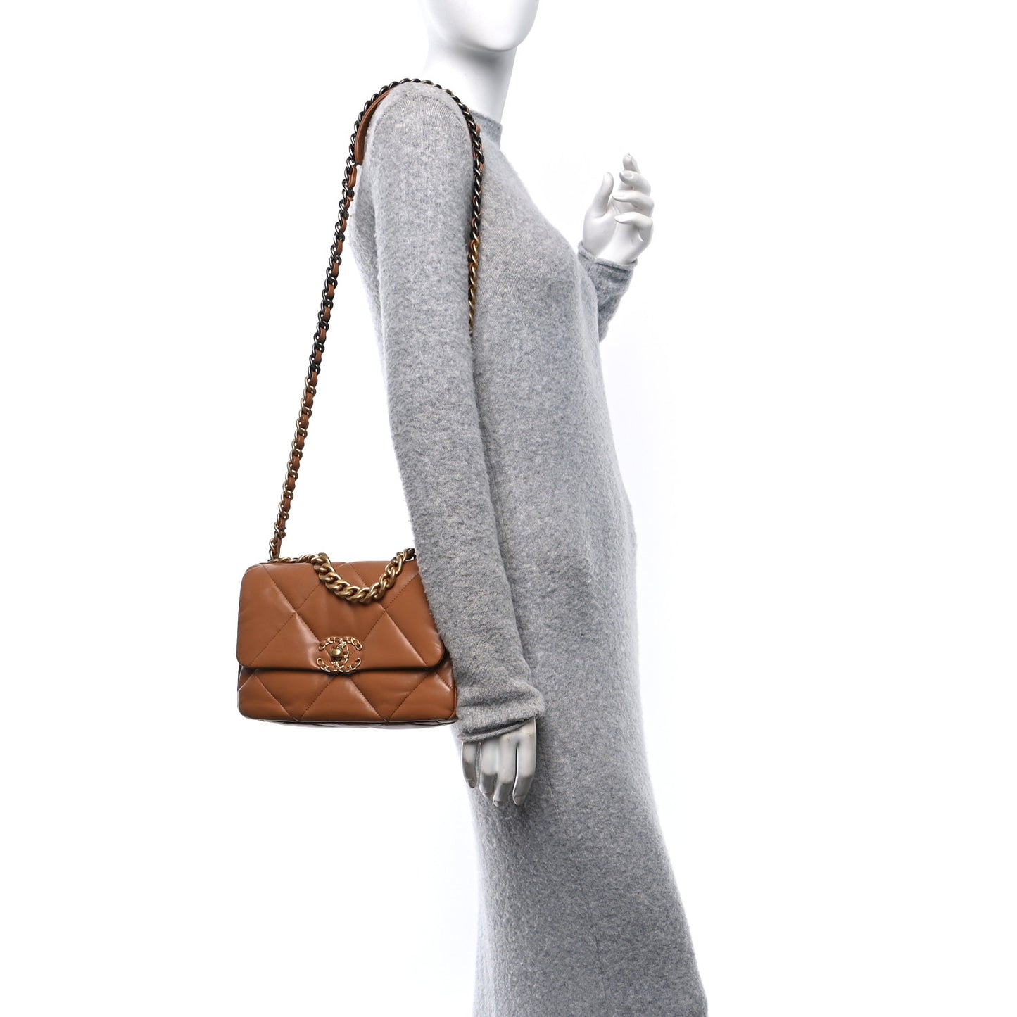 Lambskin Quilted Medium Chanel 19 Flap Light Brown