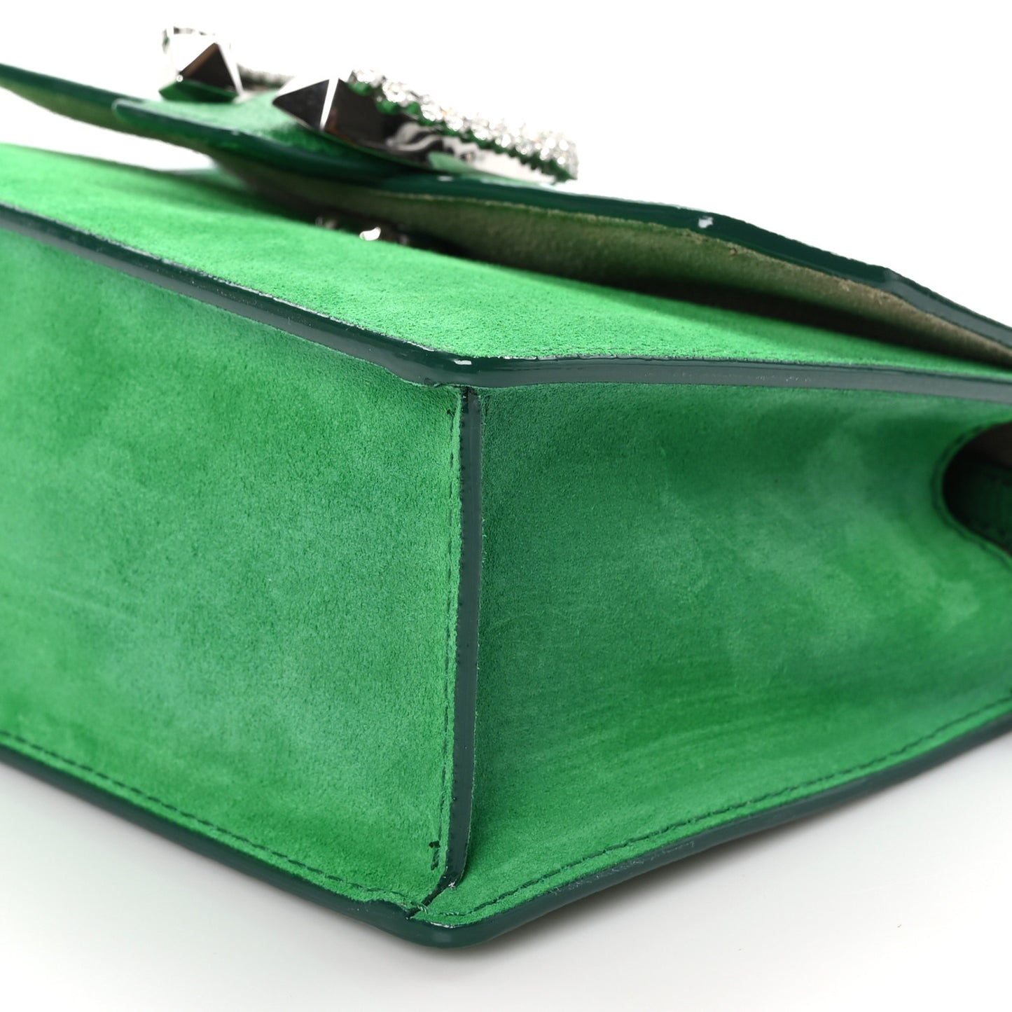Goatskin Suede Crystal Madeline Shoulder Bag Malachite