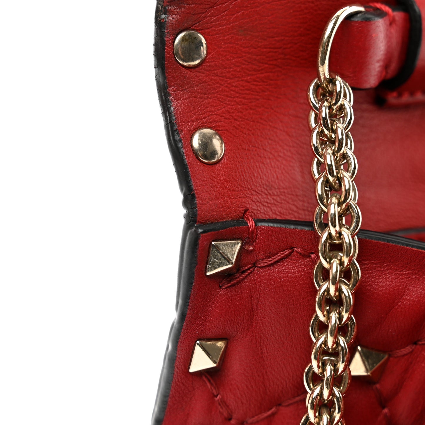 Lambskin Rockstud Spike Wallet on Chain Red