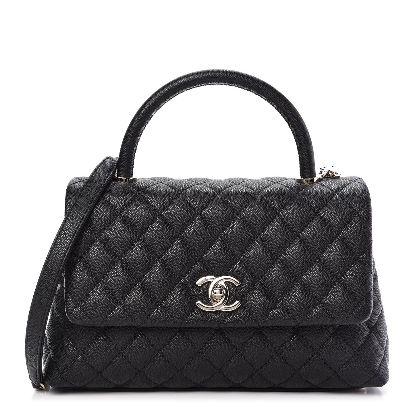 Caviar Quilted Small Coco Handle Flap Black