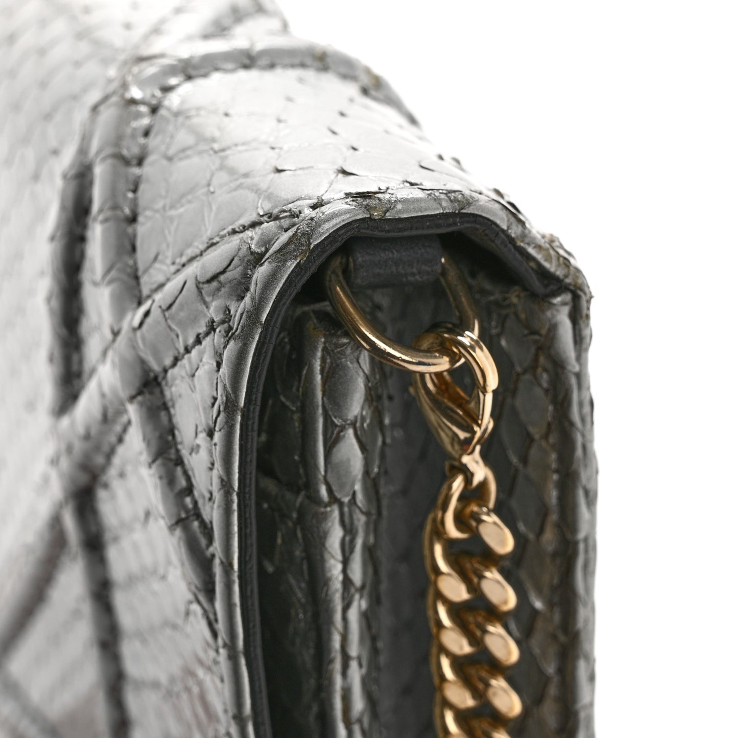 Snakeskin Diorama Wallet on Chain Pouch Silver