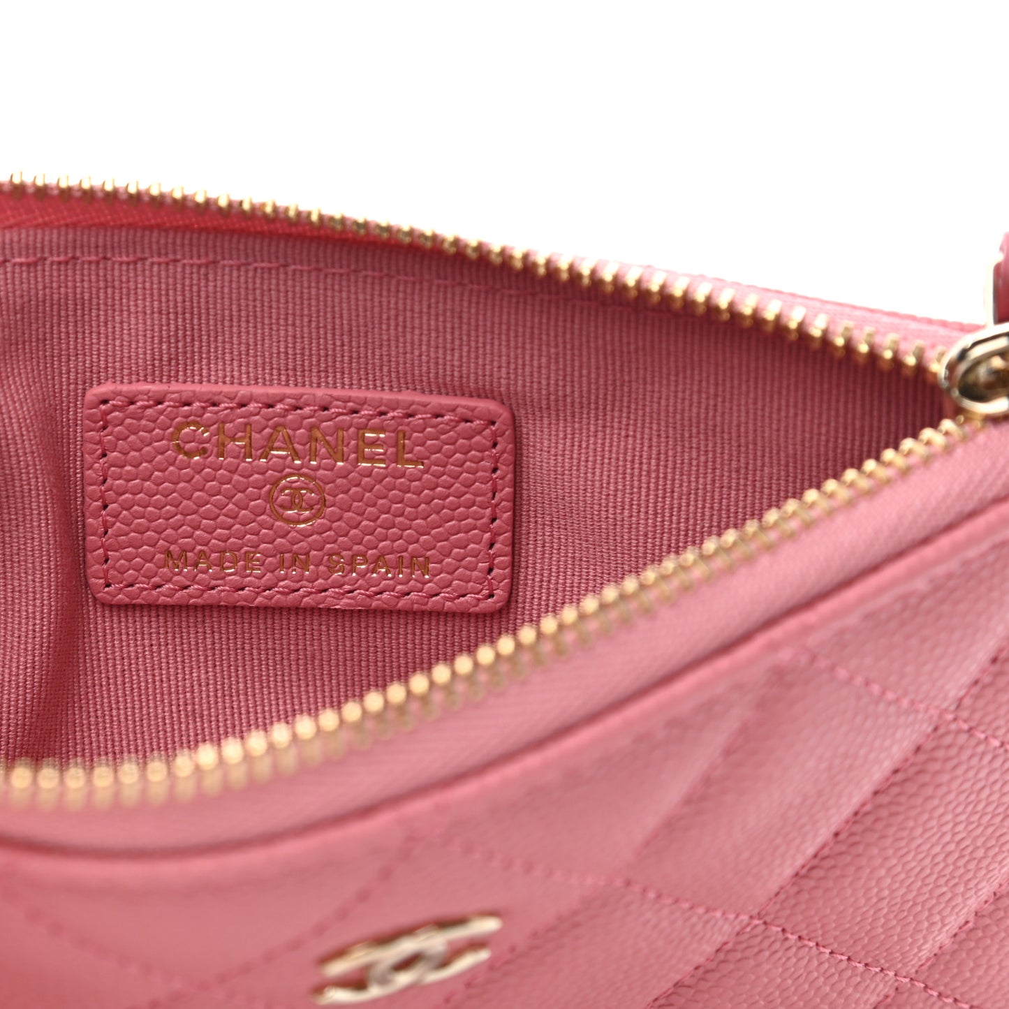 Caviar Quilted Small Cosmetic Case Dark Pink