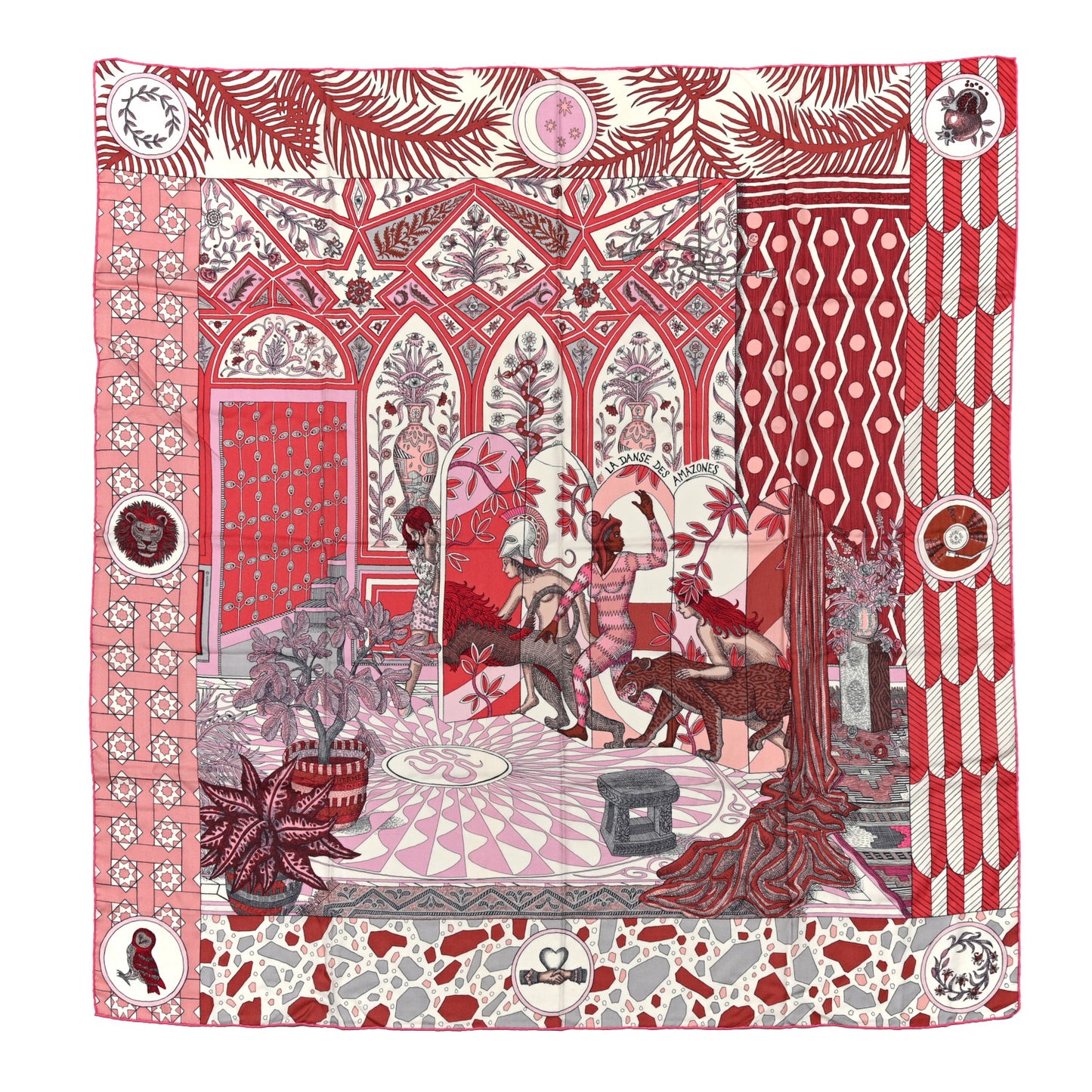 Cashmere Silk La Danse Des Amazones Shawl 140 Vieux Rose Gris White