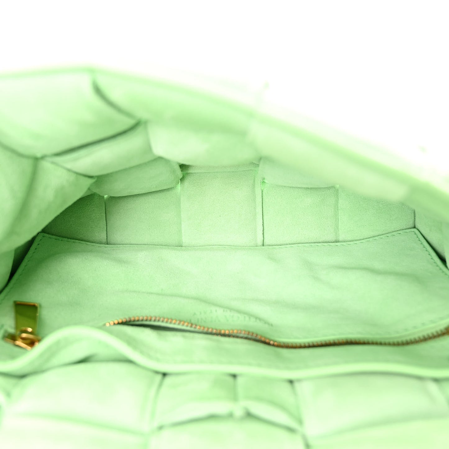 Suede Maxi Intrecciato Padded Chain Cassette Crossbody Bag Wasabi