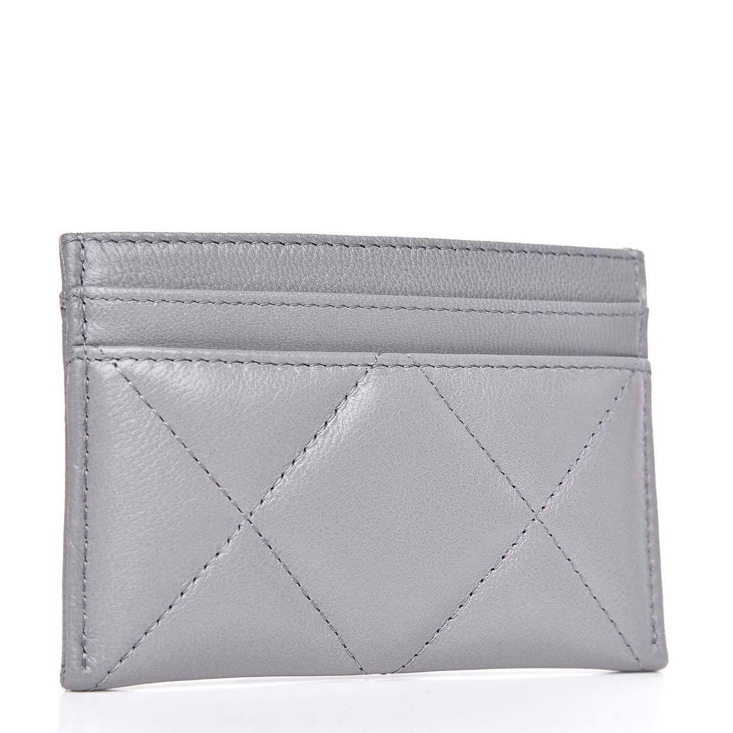 Shiny Goatskin Quilted 19 Card Holder Grey