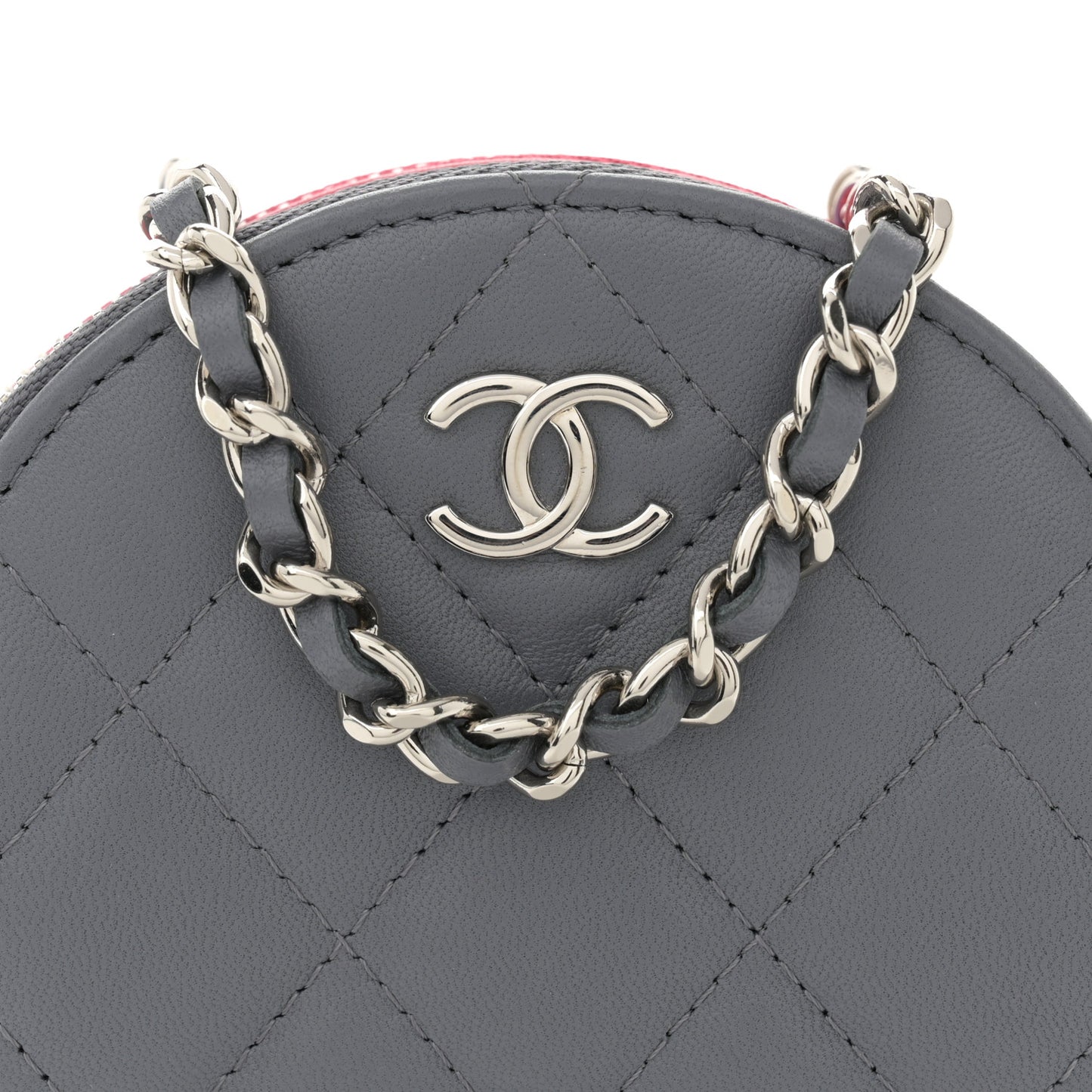 Lambskin Quilted Round Clutch With Chain Multicolor