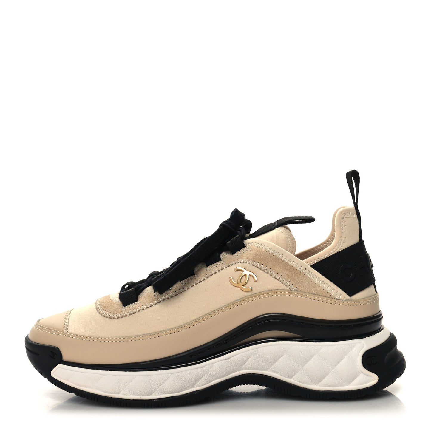 Velvet Calfskin Mixed Fibers CC Sneakers 36 Beige