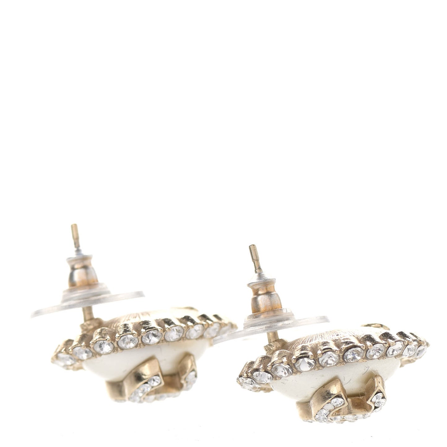 Crystal Enamel CC Round Earrings Light Gold White