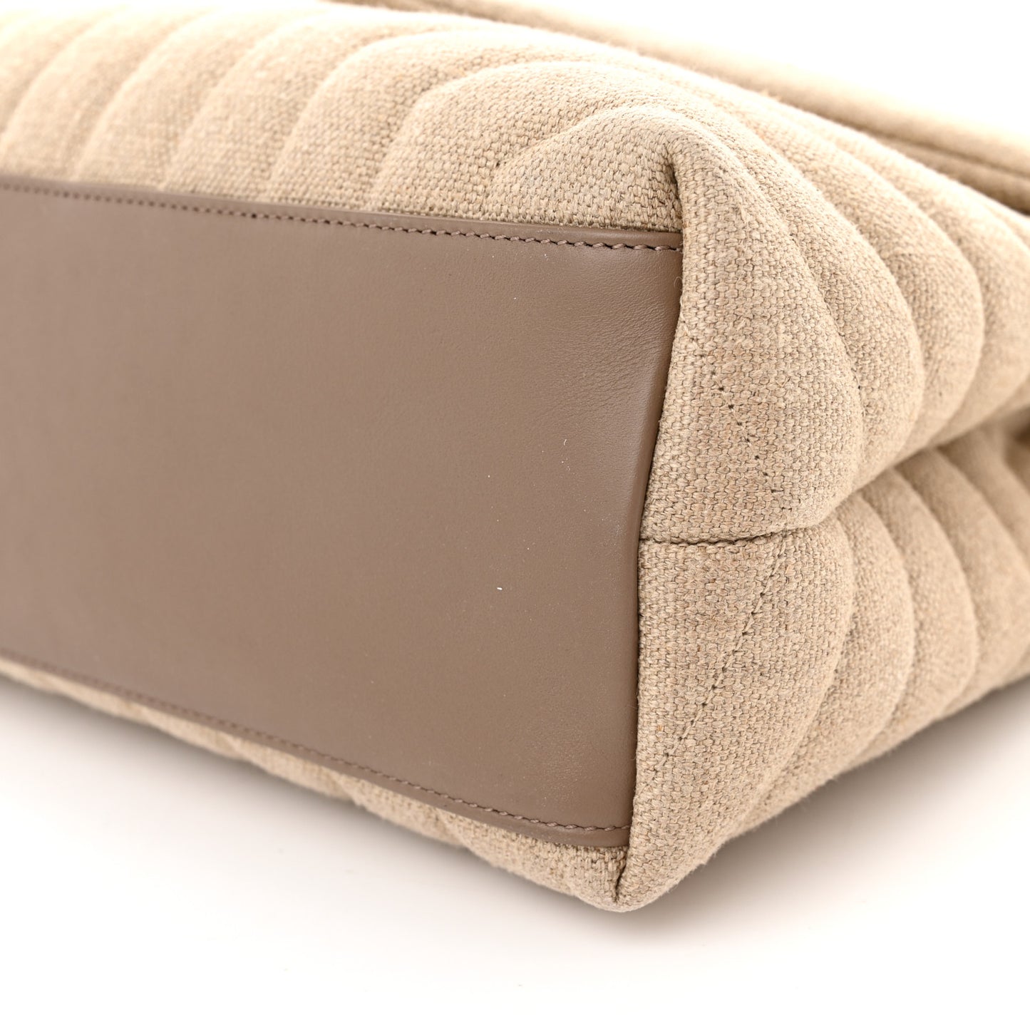 Linen Y Quilted Monogram Medium Loulou Chain Satchel Natural Taupe
