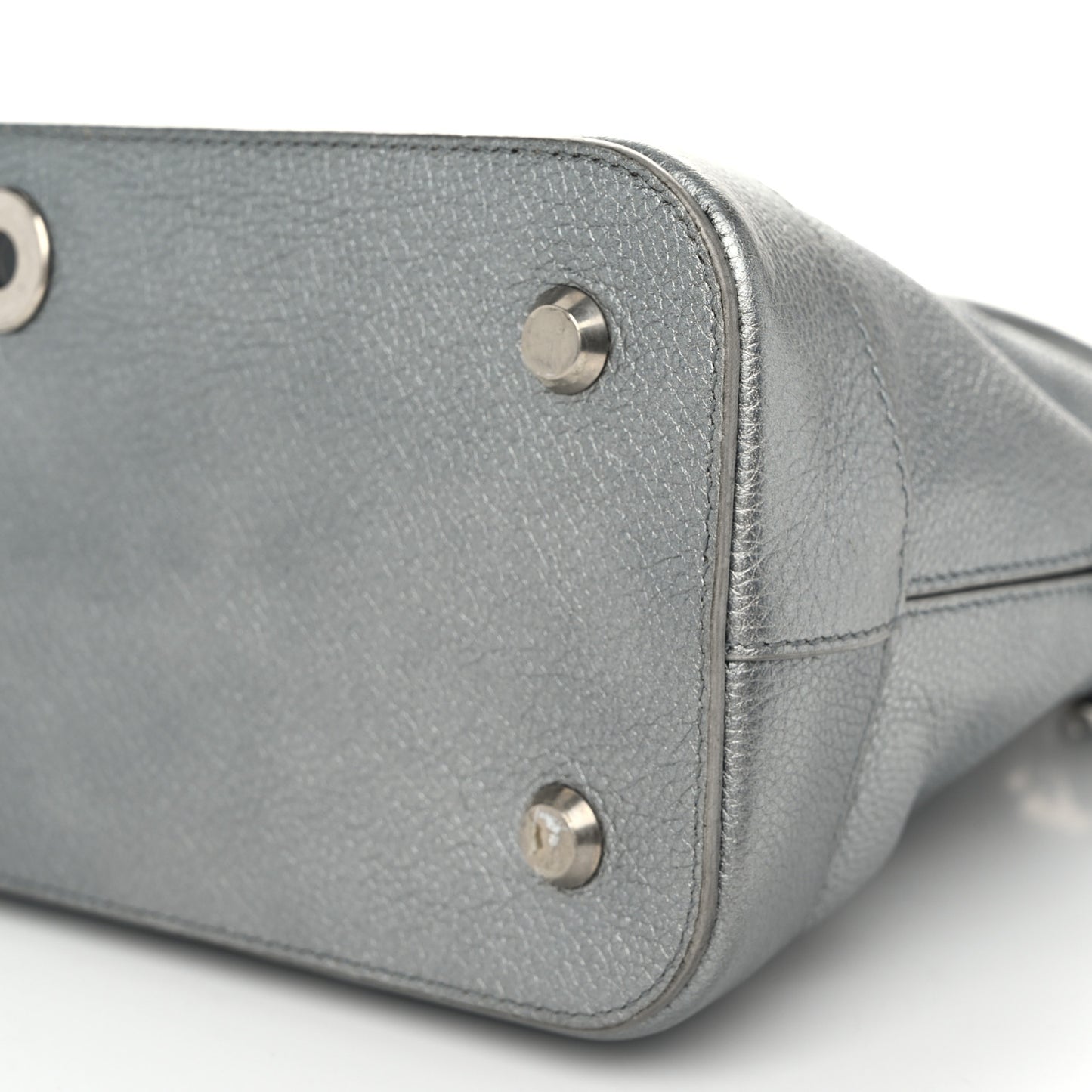 Metallic Calfskin LED Logo Projector Top Handle Bag Silver